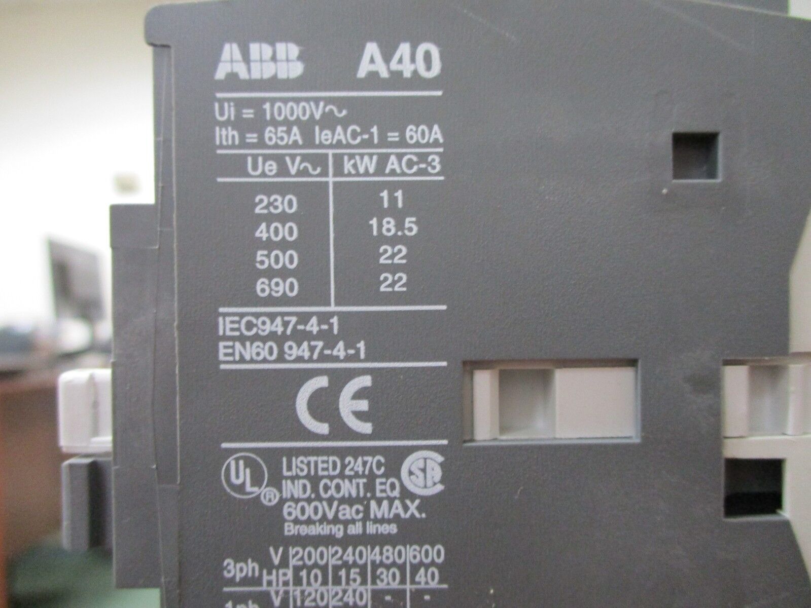 ABB 2 Speed Contactor A40-30-01 120V Coil 60/50A 600V Used