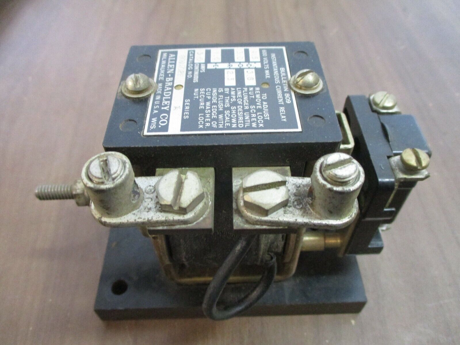 Allen-Bradley Instantaneous Current Relay 809A02E Ser. A 3.0A Continuous 600V