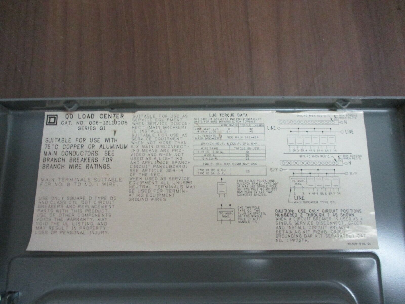 Square D QO Load Center QO6-12L100D 100A 120/240V Breakers: 1 50A 2P, 4 20A 1P