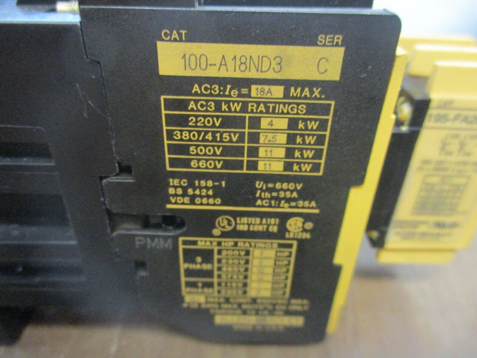 Allen-Bradley Contactor 100-A18ND3 Ser. C 120V Coil 18A 600V Used
