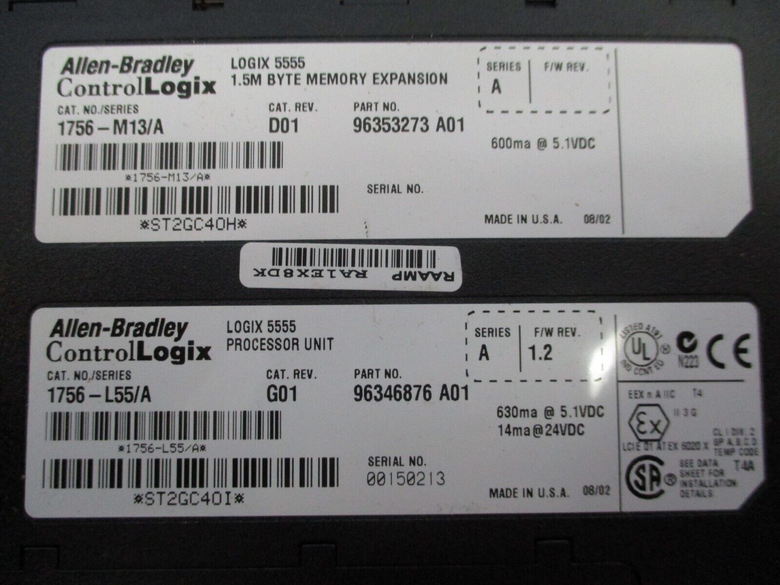 Allen-Bradley ControlLogix Logix 5555 Processor Unit 1756-L55/A Ser. A Rev. G01