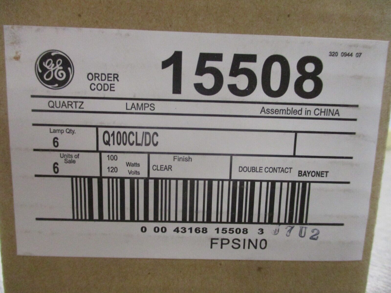 GE Quartzline Lamp Q100CL/DC 120V 100W Clear *Box of 6* New Surplus