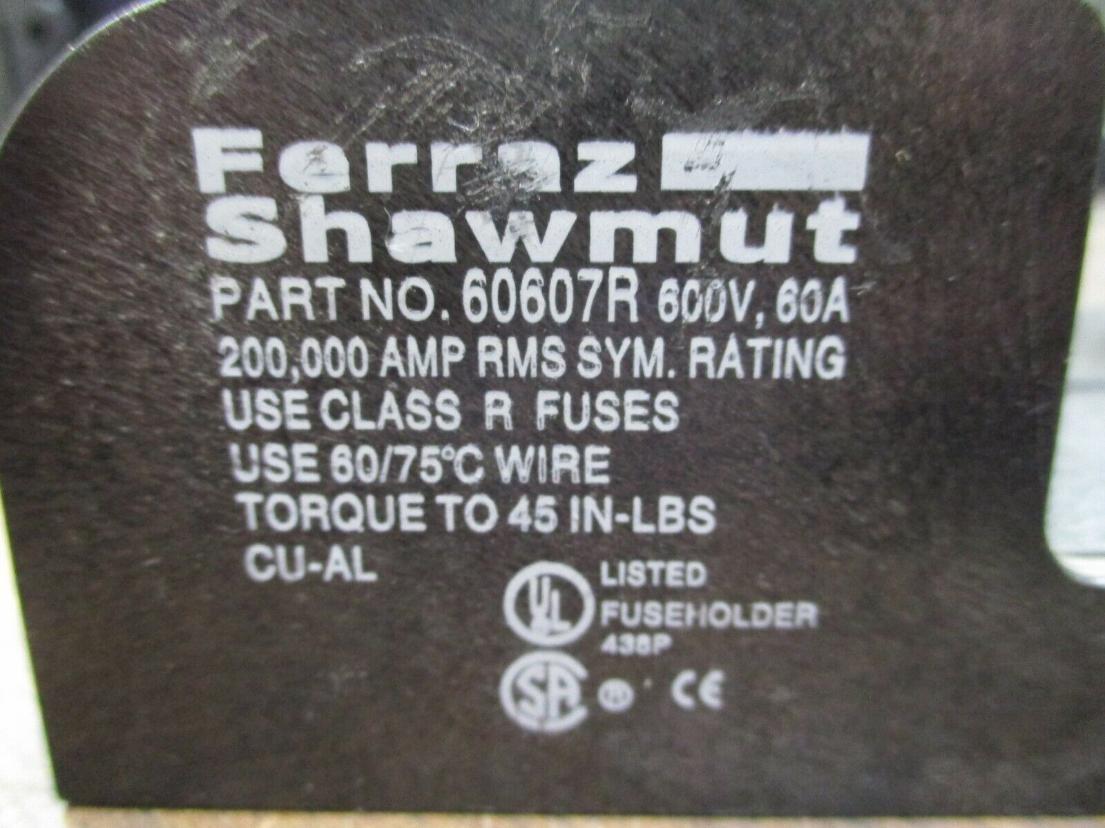 Ferraz Shawmut Fuseholder 60607R 60A 600V 2P *Lot of 3* Used