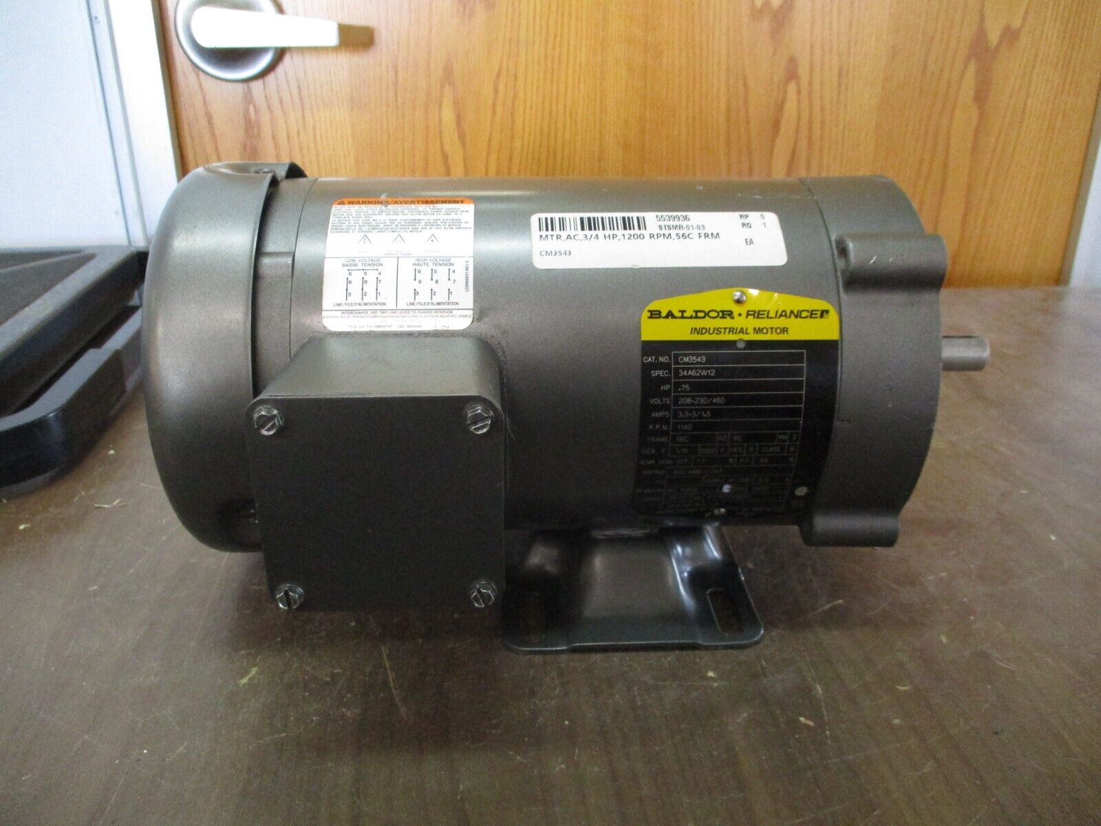 Baldor Motor CM3543 0.75HP 1200RPM 208-230/460V 3.3-3/1.5A 60Hz 3Ph *No Key*