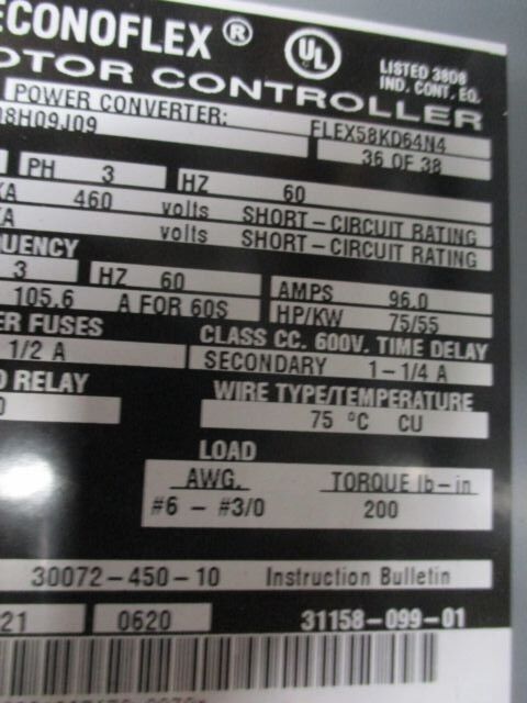 Square D Econoflex Altivar AC Drive w/ Bypass 8839 58ERG4VY 75HP 3Ph Used