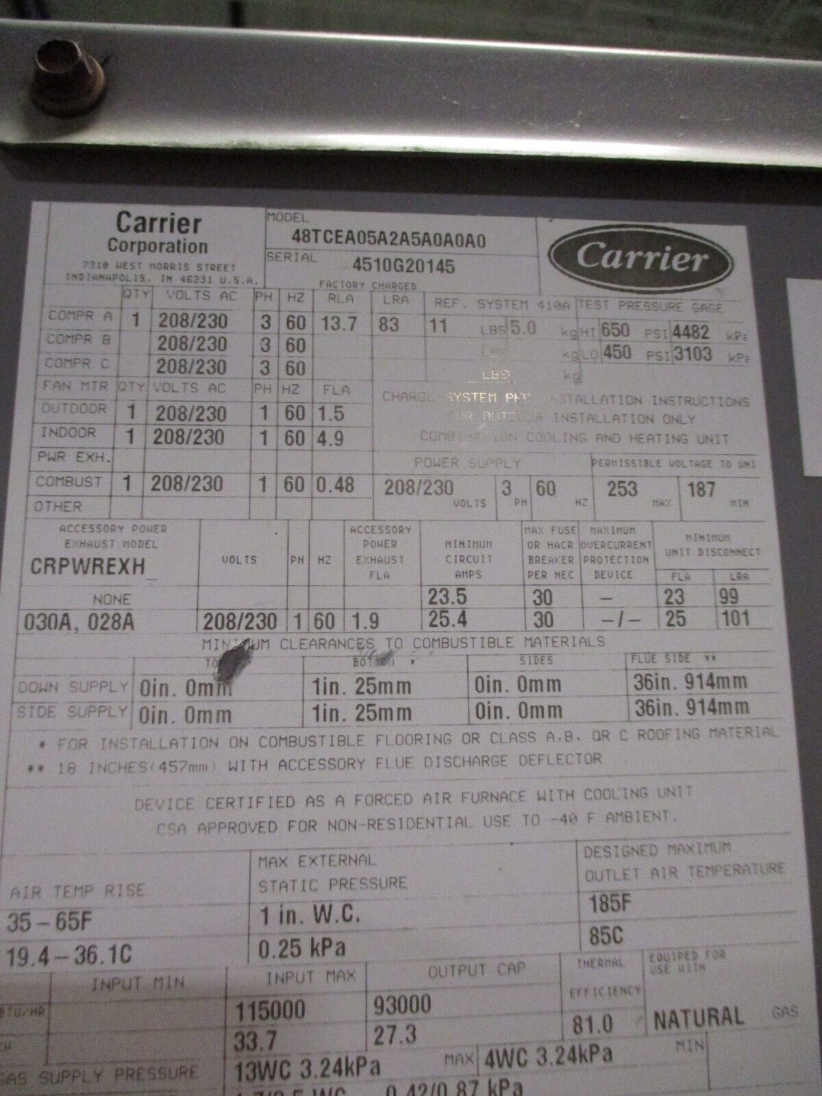 Carrier 48TC Rooftop Unit 48TCEA05A2A5A0A0A0 4 Ton 208/230V Natural Gas Heat