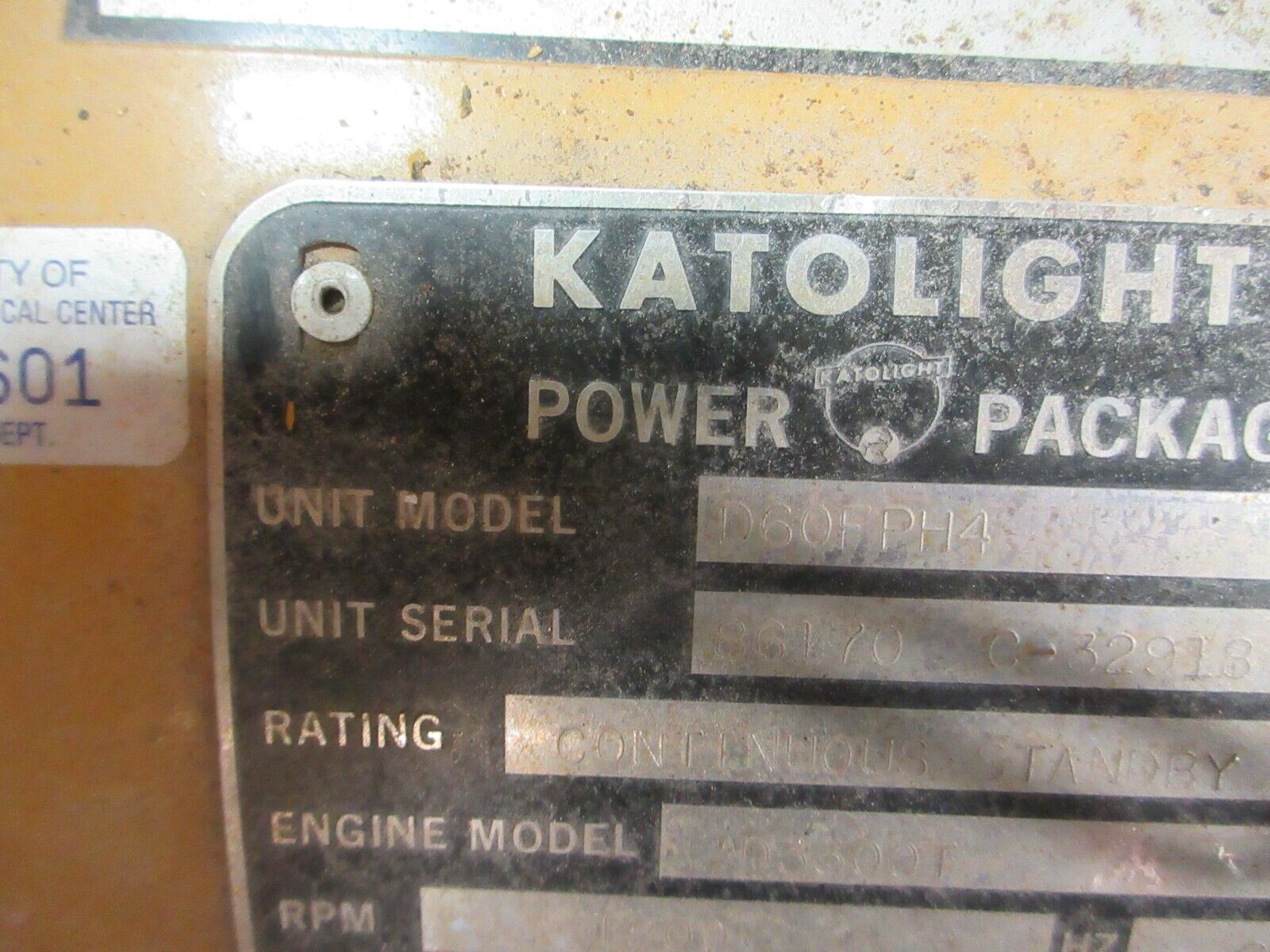 Katolight Generator D60FPH4 60kW 75kVA 120/208V 3Ph 60Hz 4/12 Wire Used