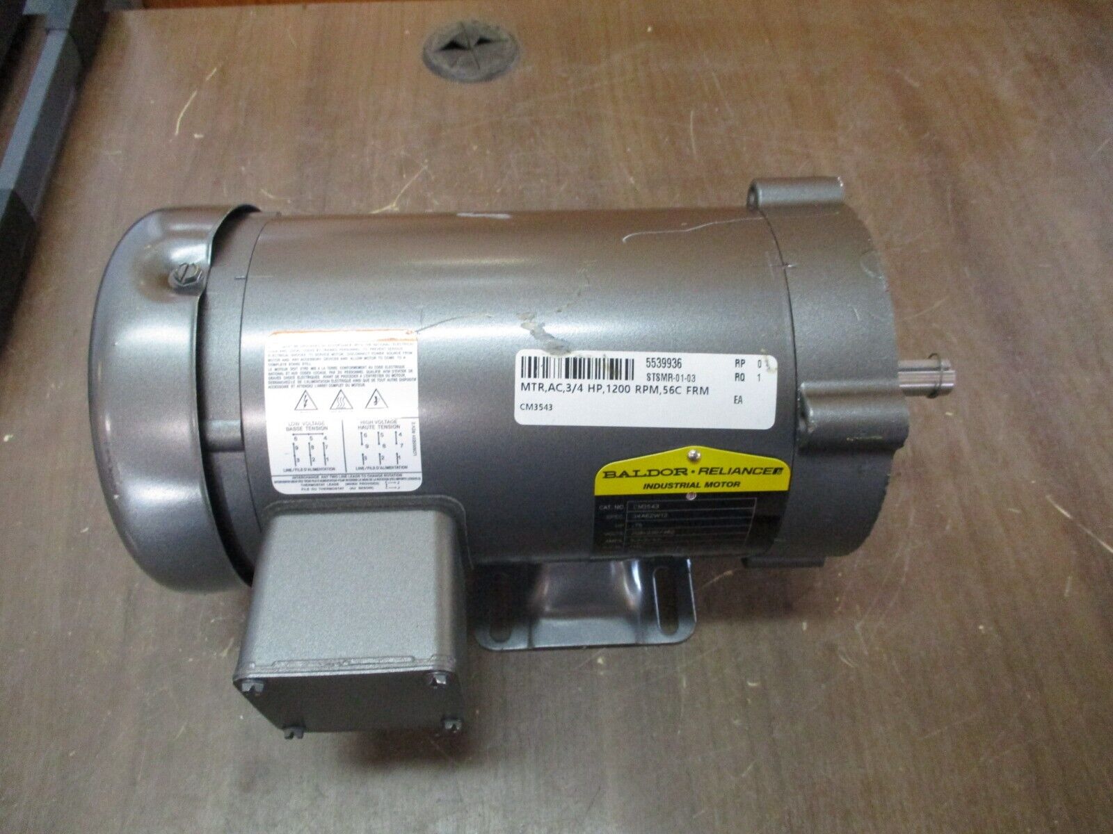 Baldor Motor CM3543 0.75HP 1200RPM 208-230/460V 3.3-3/1.5A 60Hz 3Ph New Surplus