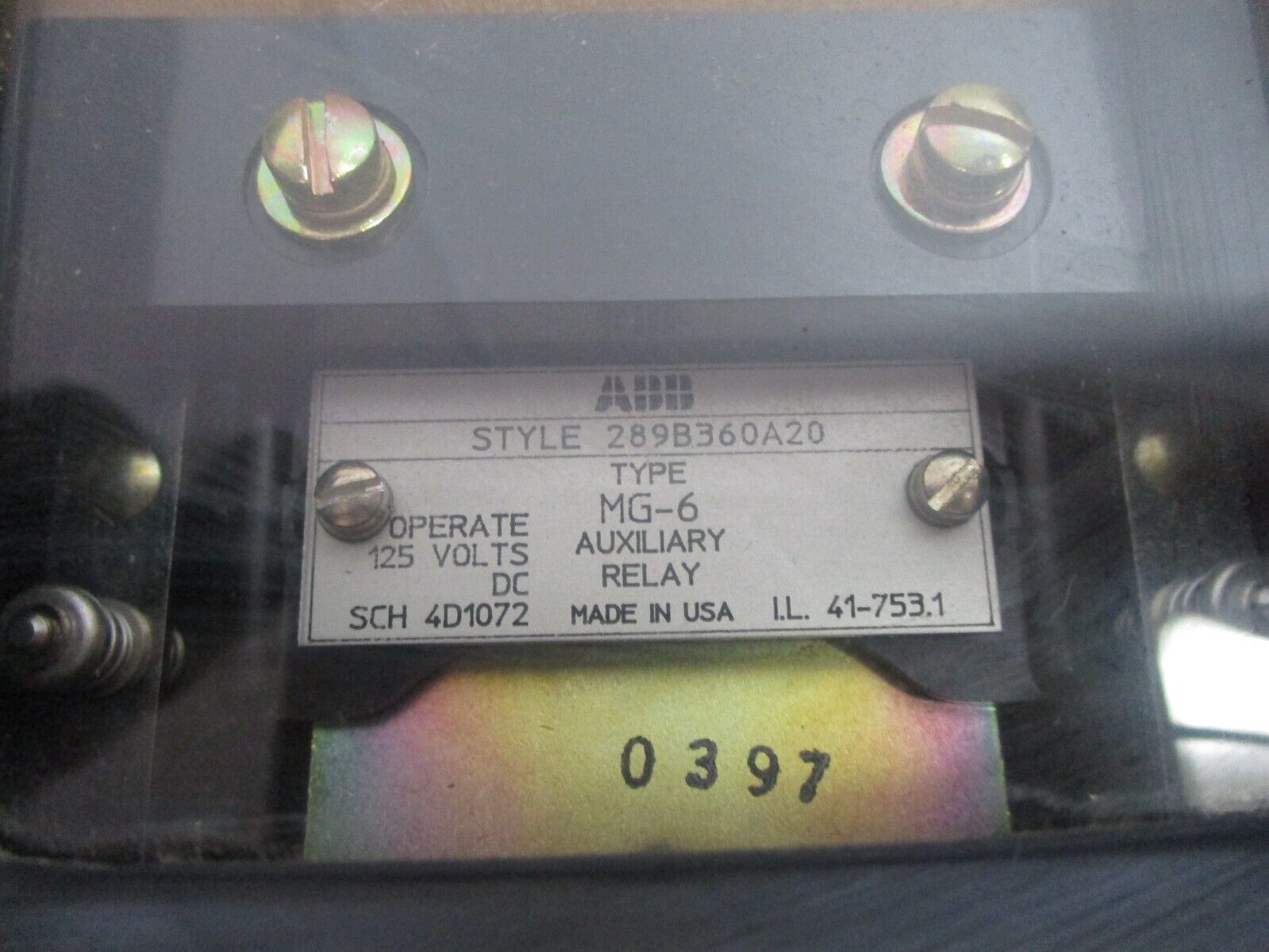 ABB Type MG-6 Auxiliary Relay 289B360A20 125VDC Used