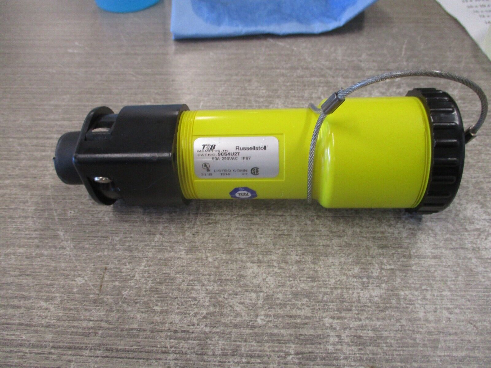 Russellstoll Connector 9C54U2T 50A 250V *Wire End* *Has Cover* Used