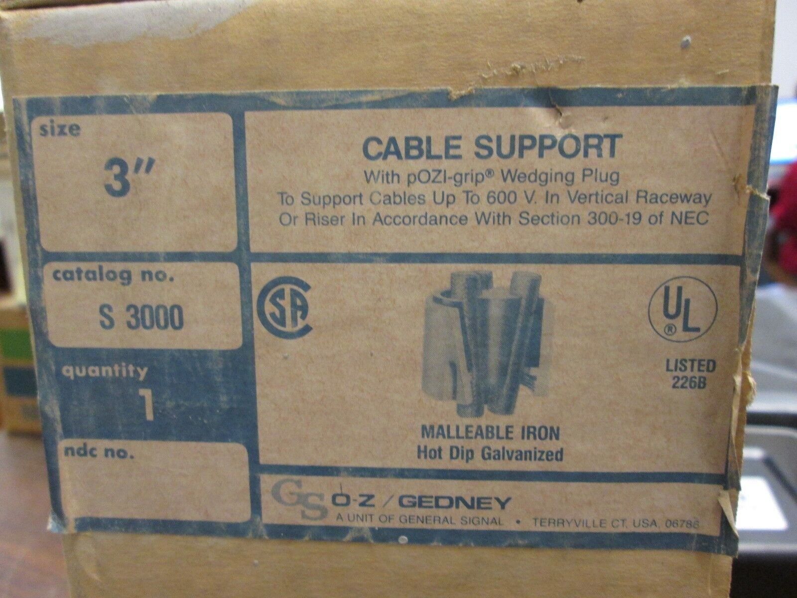 OZ Gedney Cable Support S3000 Size 3" New Surplus