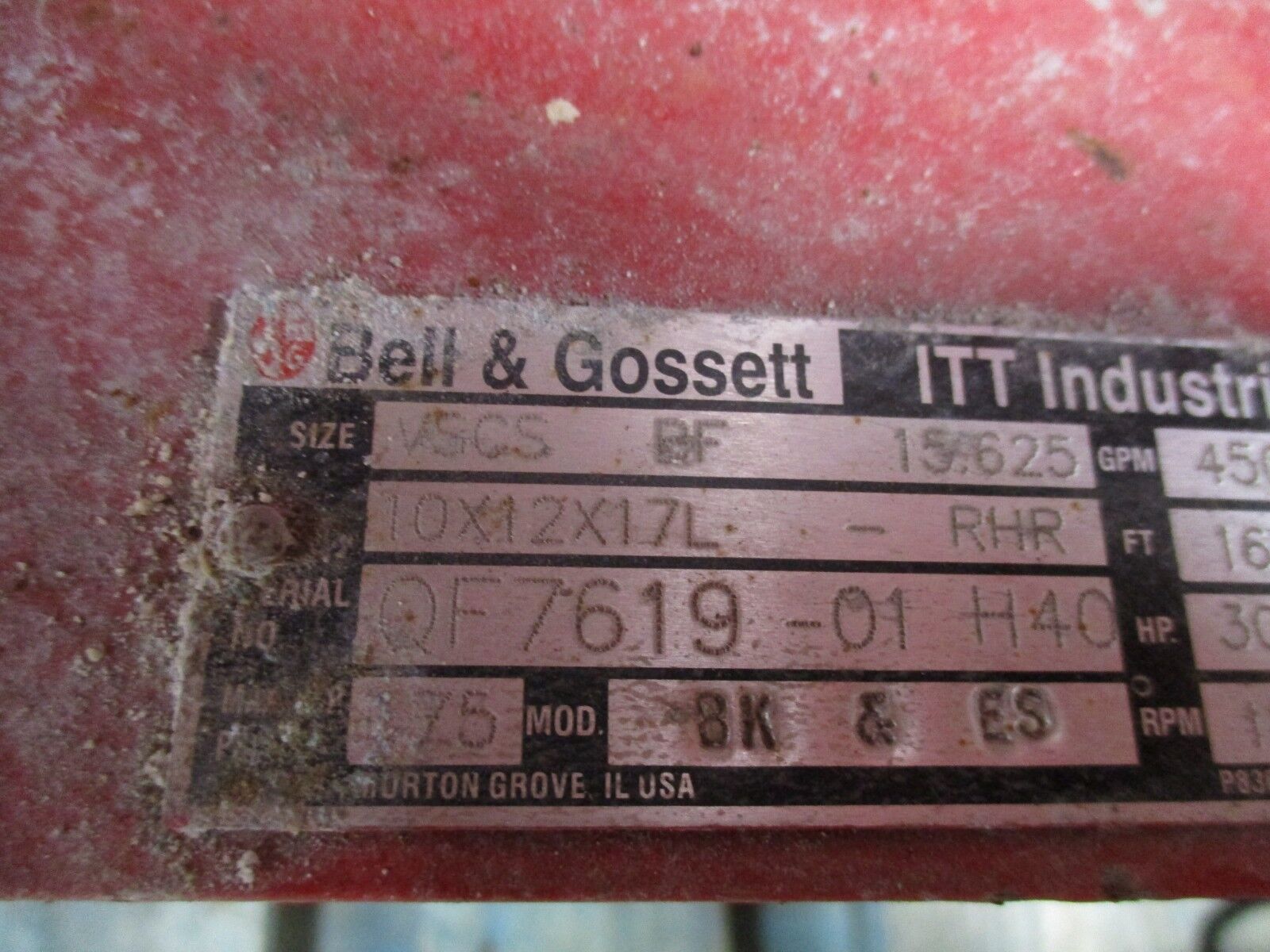 Bell & Gossett Pump VSCS BF 15.625 10X12X17L-RHR 300HP 4500GPM 168FT Head Used