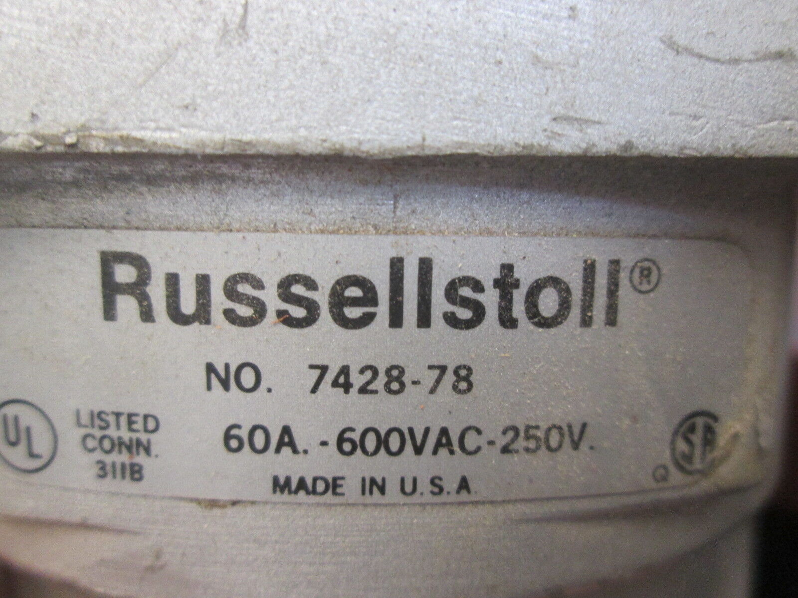 Russellstoll Receptacle w/Base 7428-78 60A 600V Used