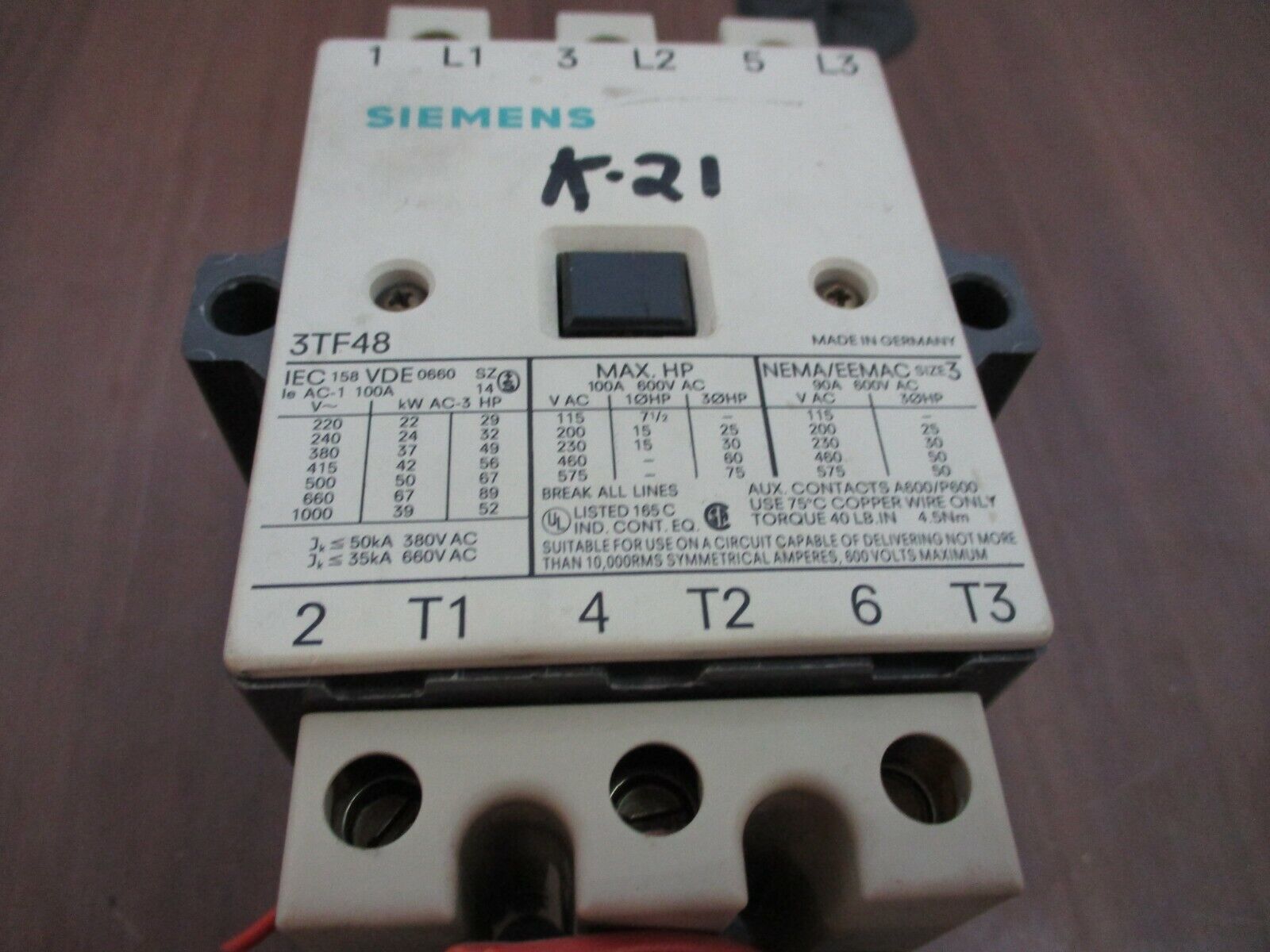 Siemens Starter 3TF48/3UA58 00-2U 24V Coil Trip: 63-80A Used