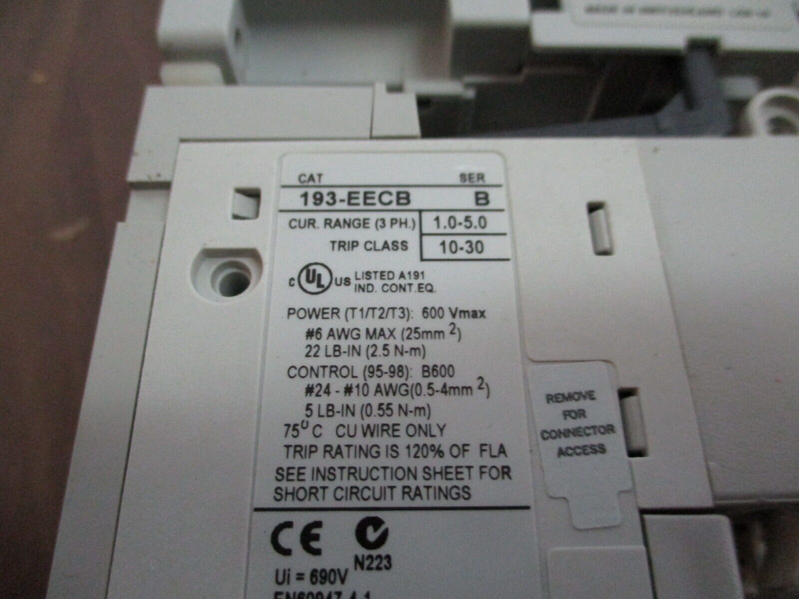 Allen-Bradley Starter 100-C09*10 / 193-EECB 120V Coil Trip: 1.0-5.0A Used