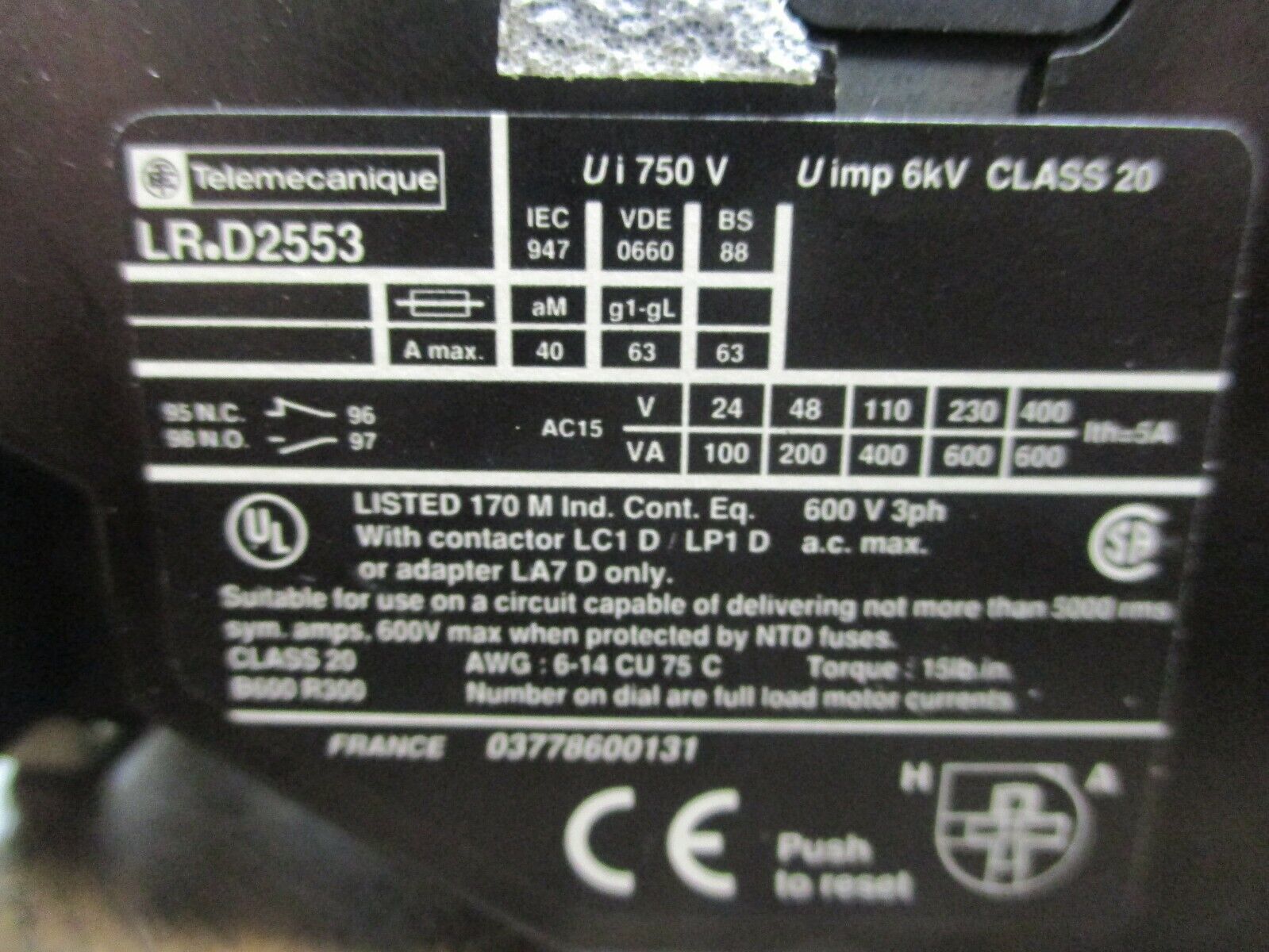 Telemecanique Solid State Overload LR D2553 Trip: 23-32A 600V Used