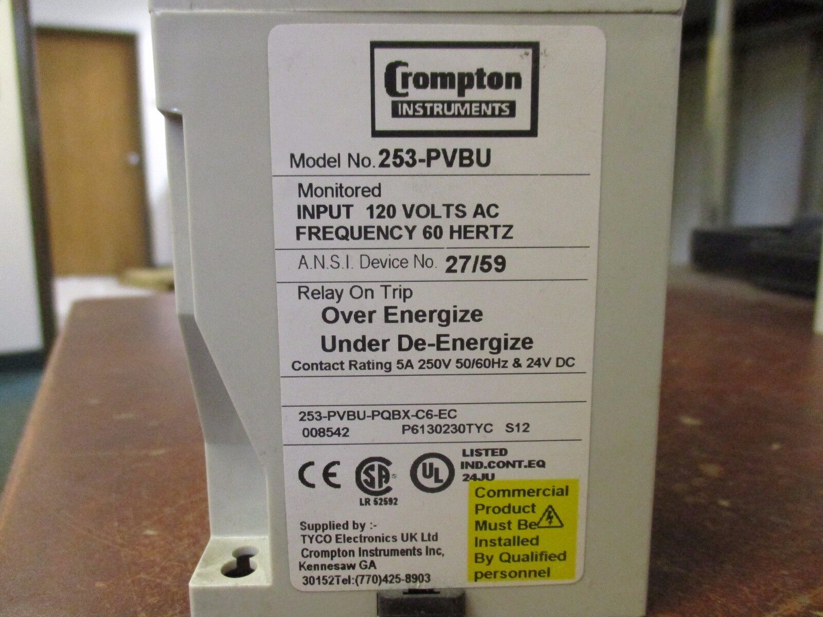 Crompton Protector Trip Relay 253-PVBU Input: 120VAC 60Hz Used