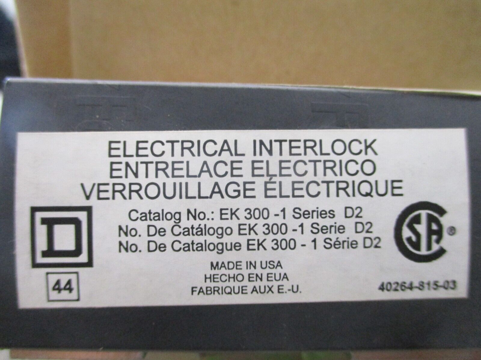Square D Electrical Interlock EK3001 Ser. D02 For 30ASwitch New Surplus