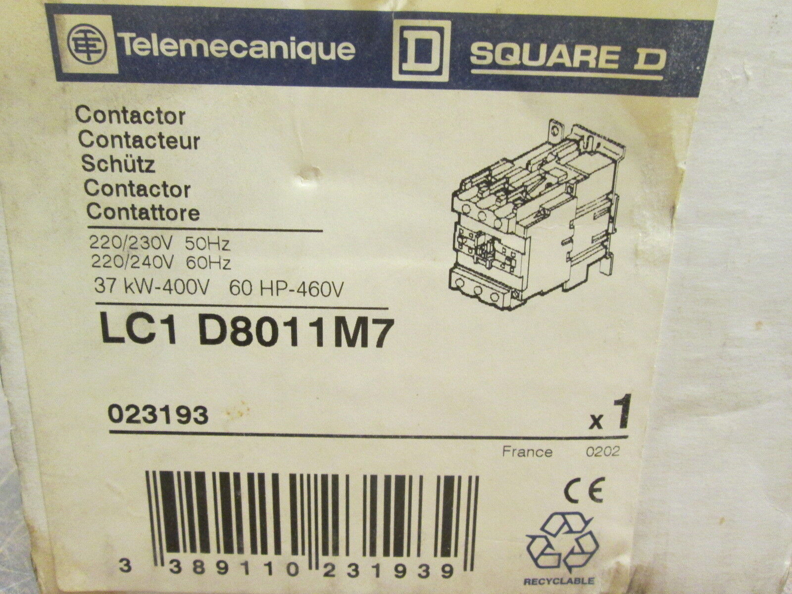 Square D Contactor LCI D8011M7 220/240V Coil New Surplus