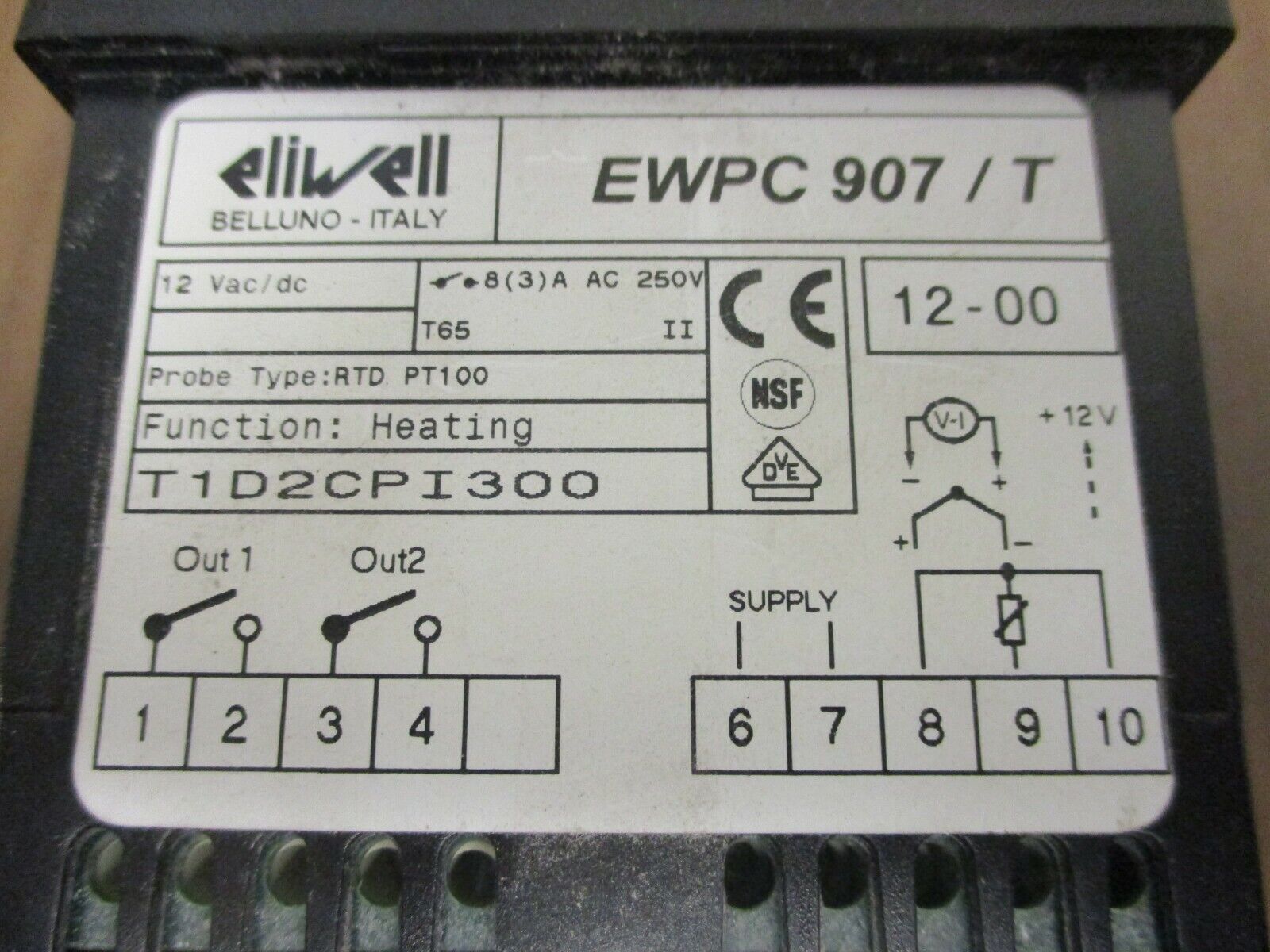 Eliwell Temperature Display EWPC 907/T 12VAC/VDC Used