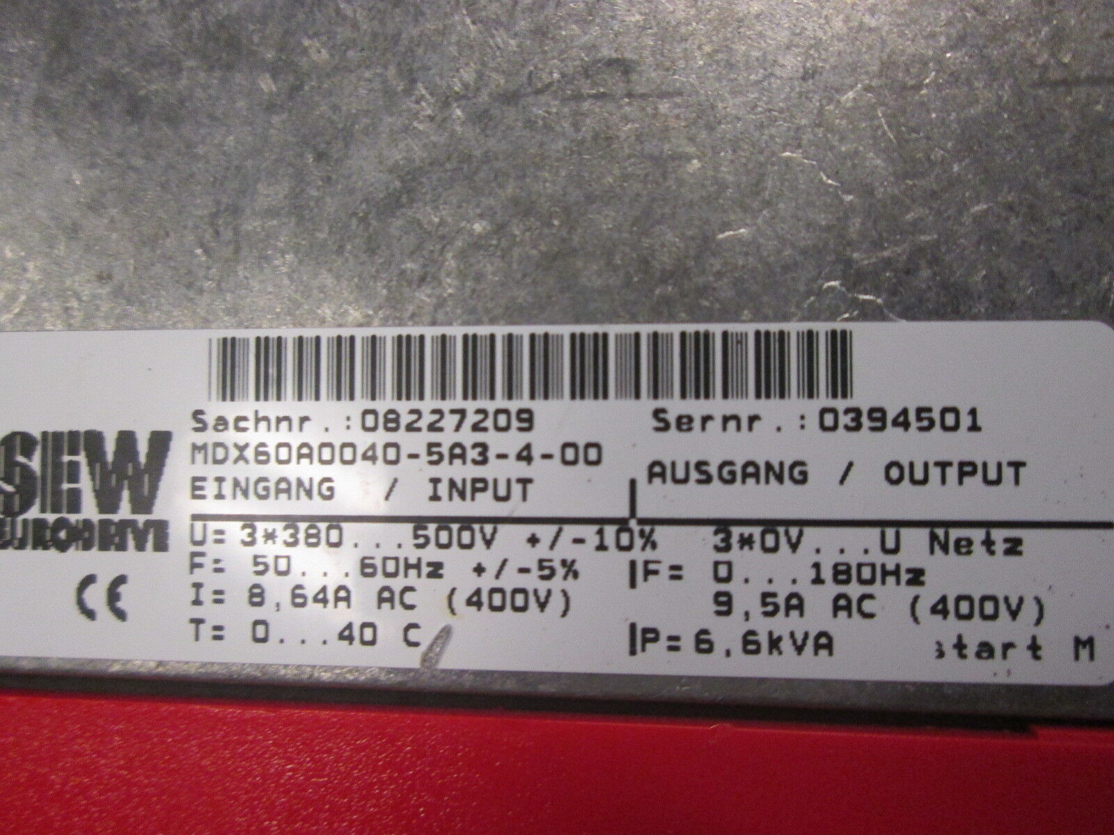 Sew-Eurodrive Movidrive MCV41A0040-5A3-4-00 Approx. 5HP "No keypad" Used