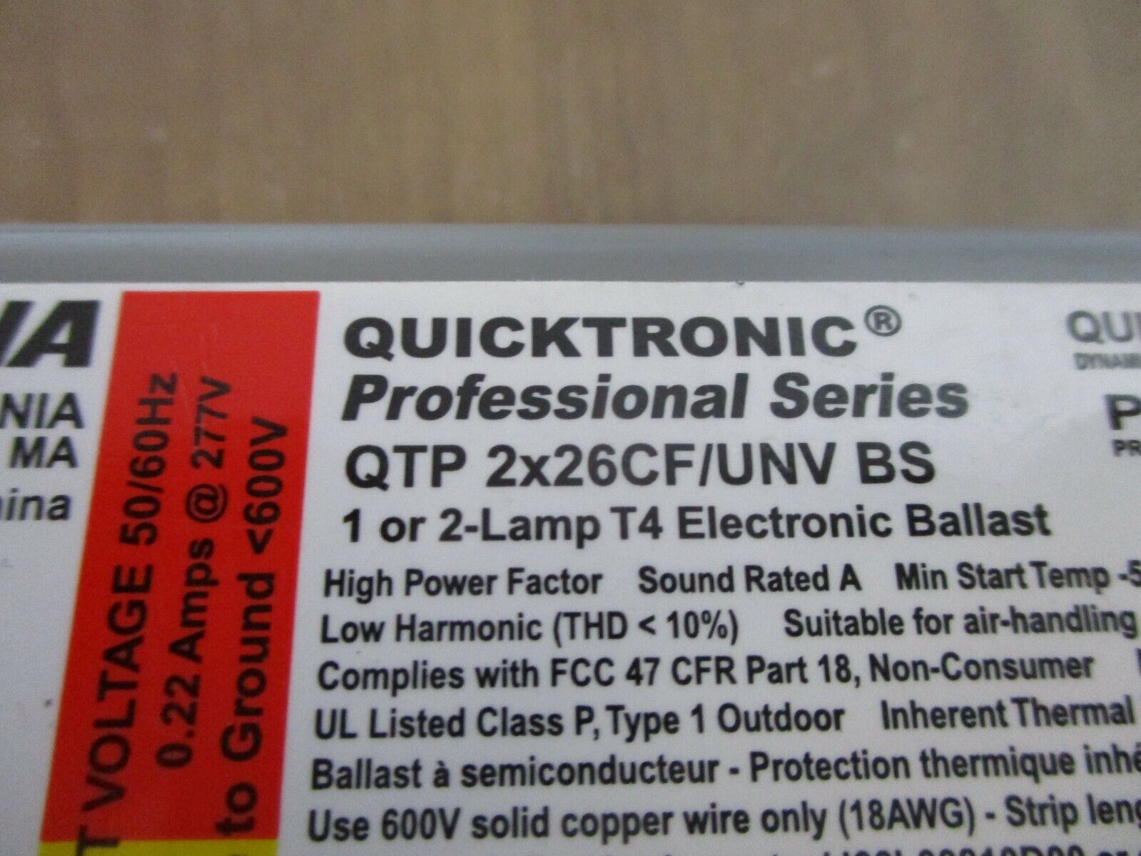 Sylvania Quicktronic Professional Series Electronics Ballast QTP 2X26CF/UNV BS