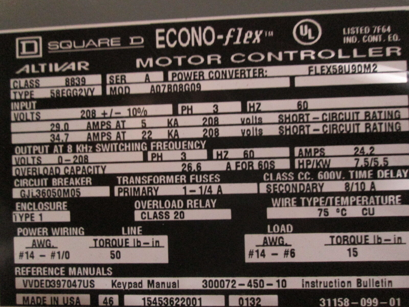Square D Econo-Flex Altivar AC Drive 8839 58EGG2VY 7.5HP *No Box* New Surplus