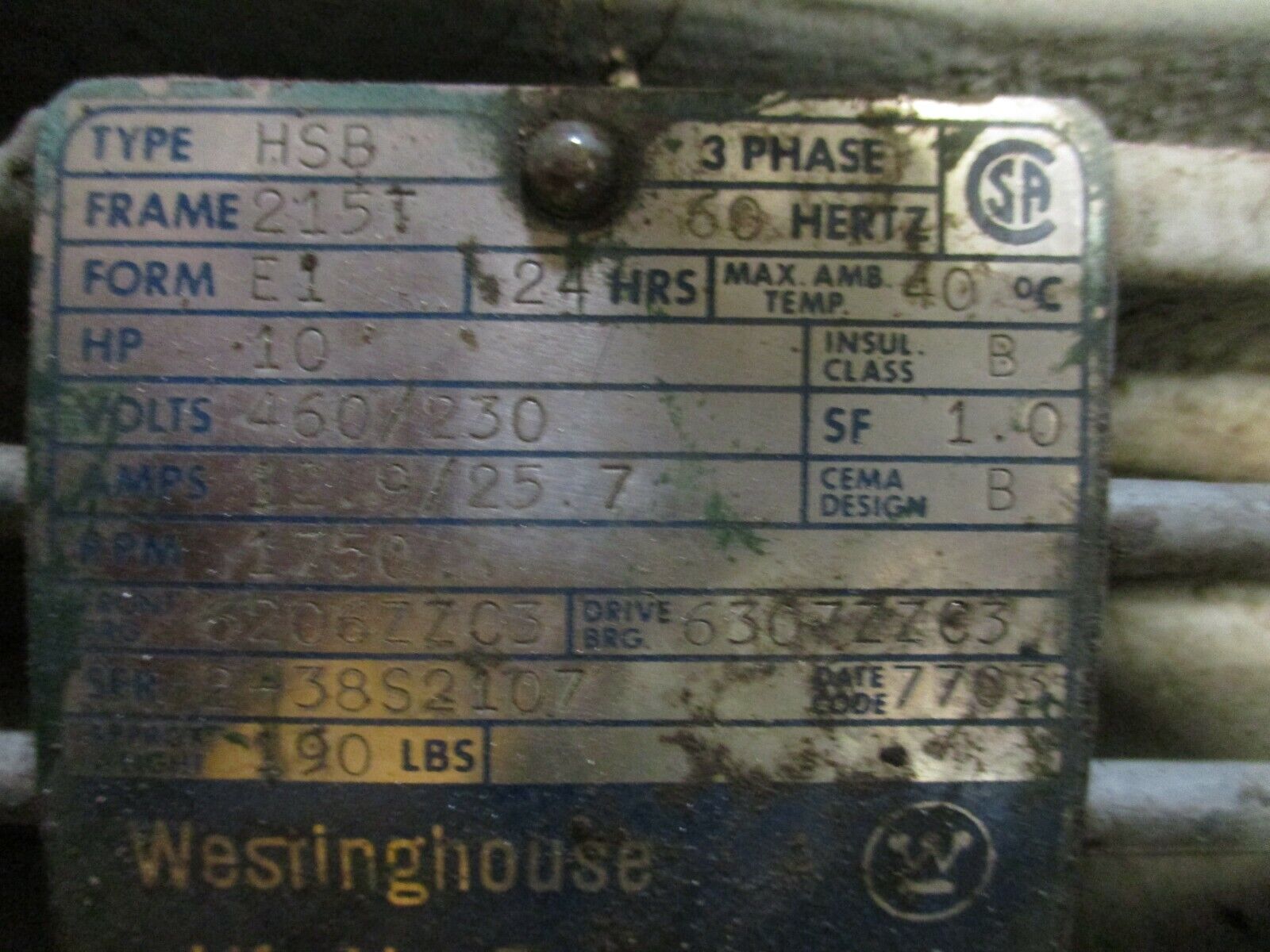 Dresser Air Compressor 600 10HP 1750RPM 460/230V 12.9/25.7A 3Ph Used