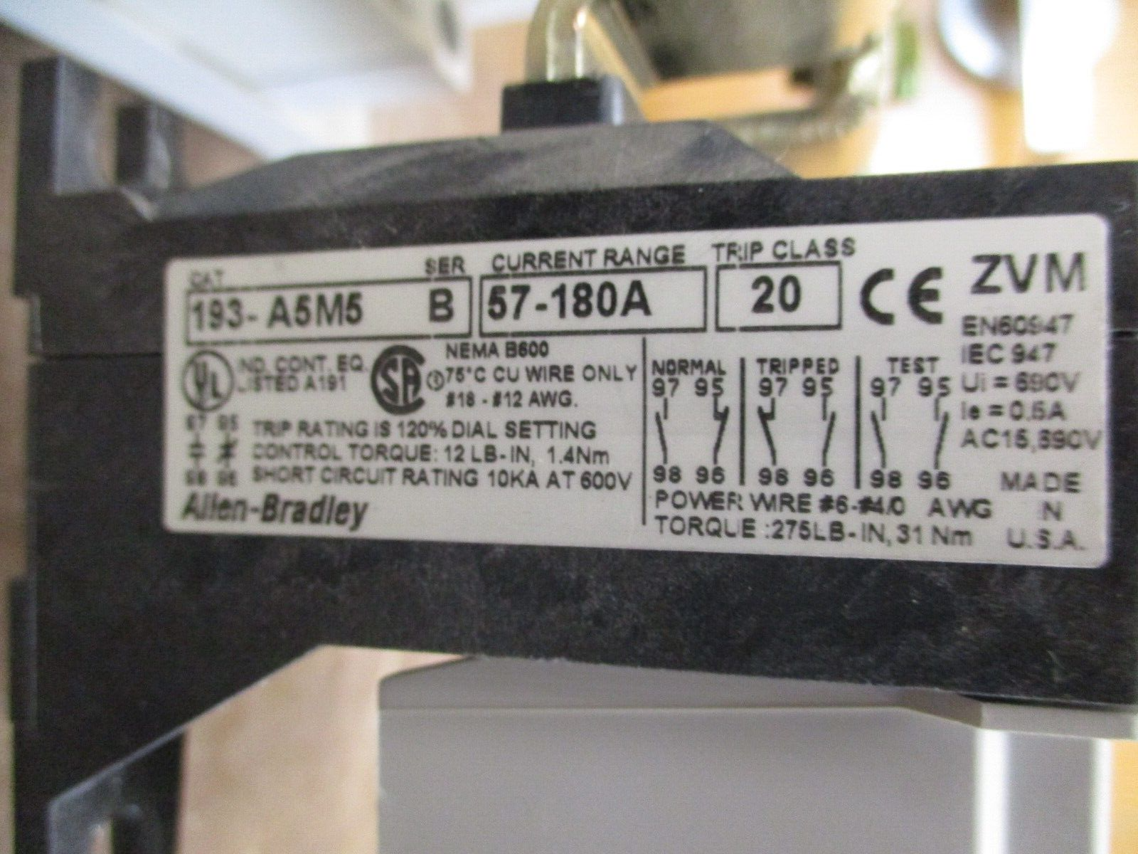 Allen-Bradley Starter CAB6-105-EI / 193-A5M5 380-400V Coil Trip: 57-180A 600V