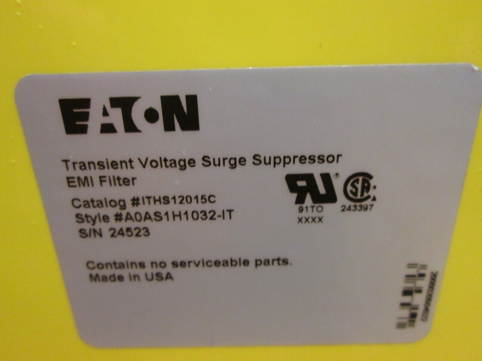 Eaton Transient Voltage Surge Supressor ITHS12015C A0AS1H1032-IT 120V 15A Used