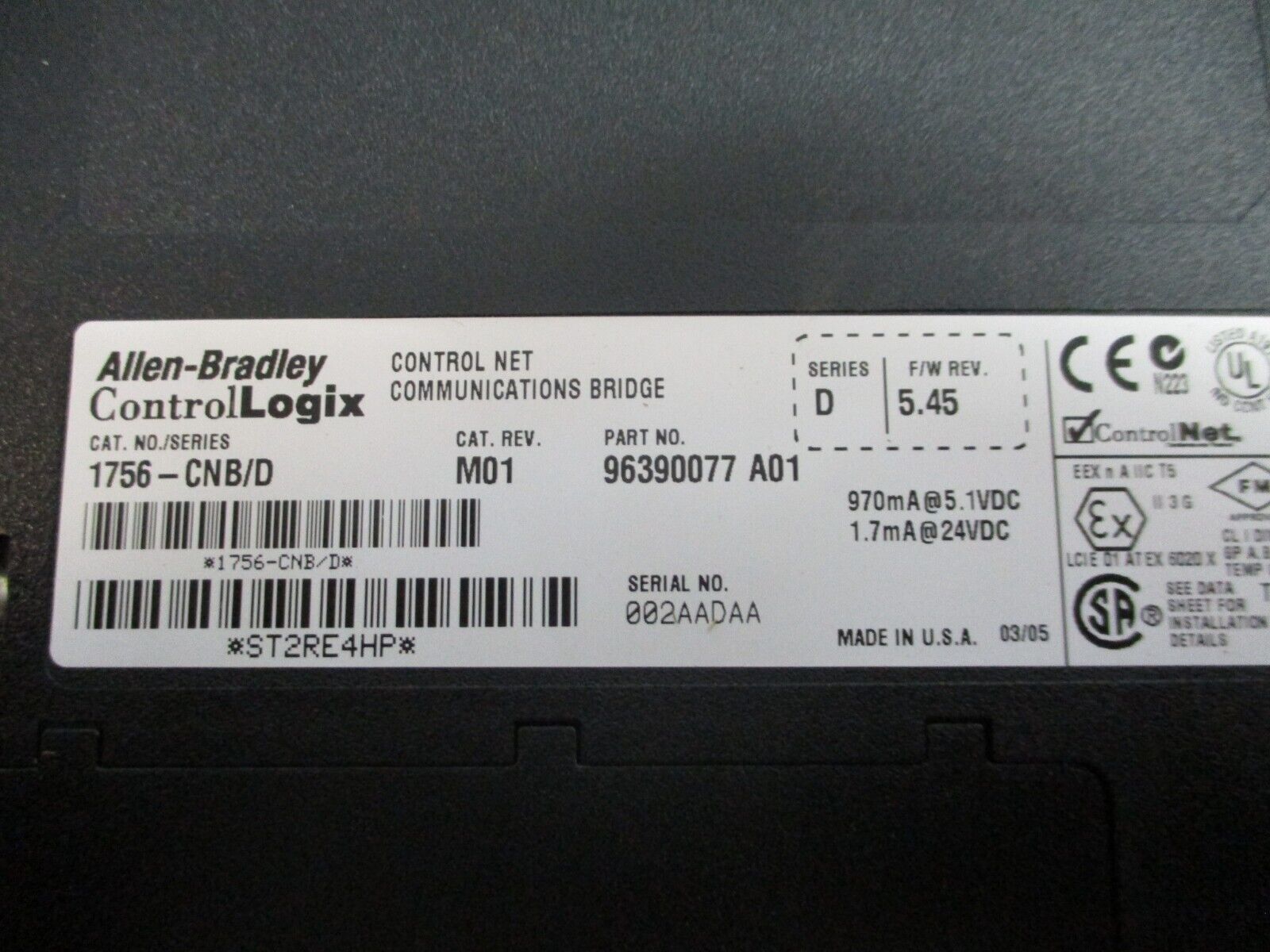 Allen-Bradley ControlLogix Control Net Comm. Bridge Module 1756-CNB/D Rev. M01
