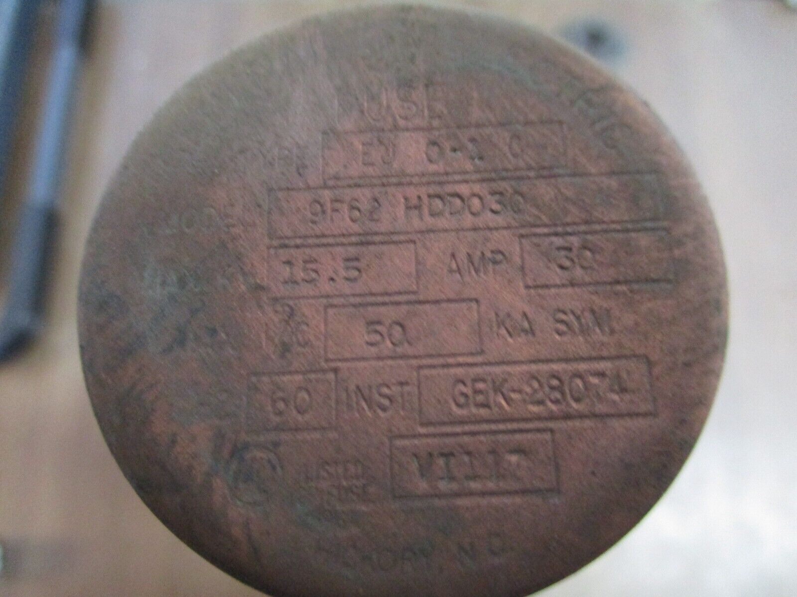 GE Type EJ 0-1C Fuse 9F62HDD030 30A 15.5kV 60Hz Used