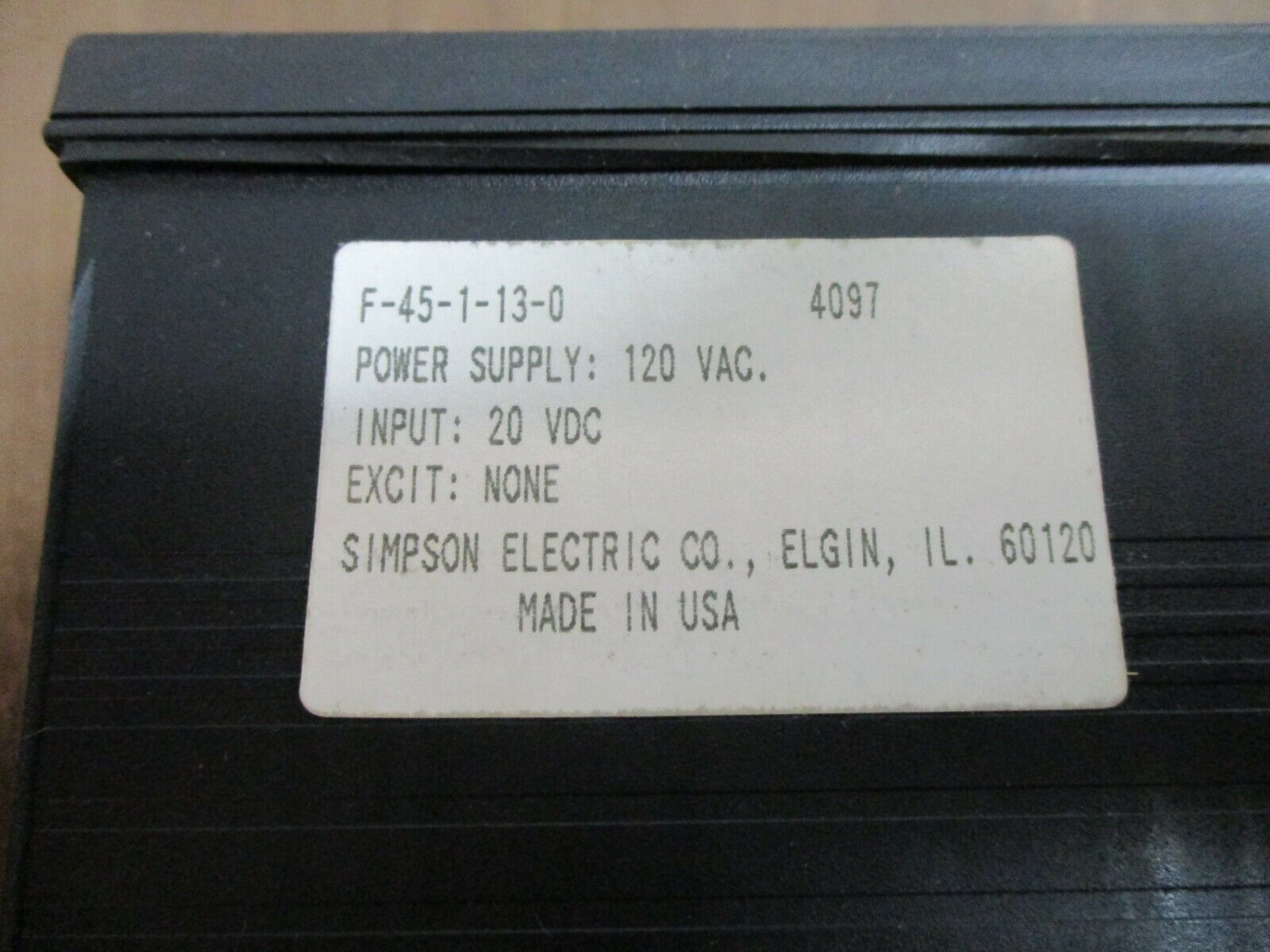 Simpson Digital Panel Meter F-45-1-13-0 Supply: 120VAC Input: 20VDC New Surplus