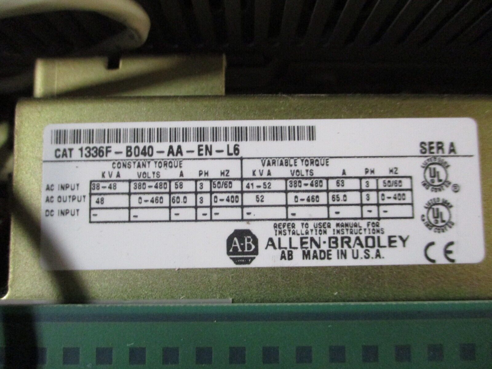 Allen-Bradley 1336 Plus II AC Drive 1336F-B040-AA-EN-L6 40HP 3Ph w/ Keypad Used