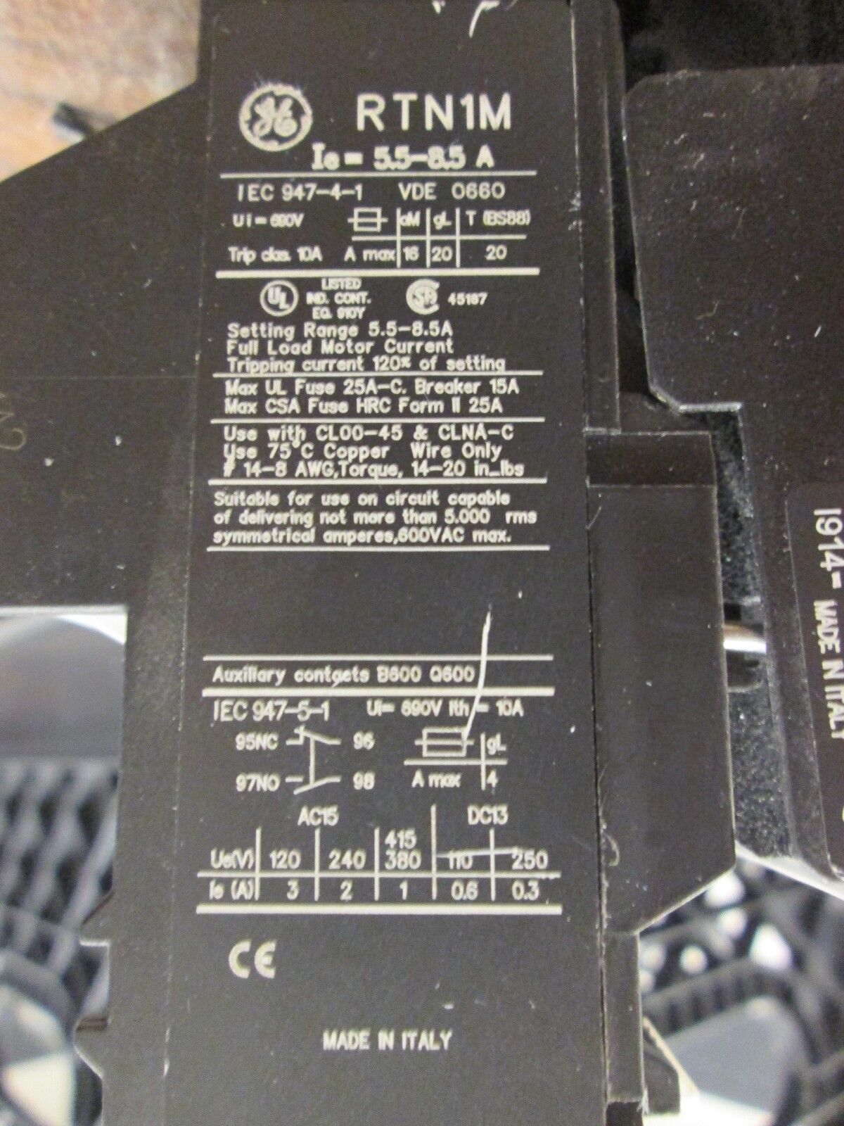 GE Starter CL00A310T RTN1M 5.5-8.5A 120V Coil Used