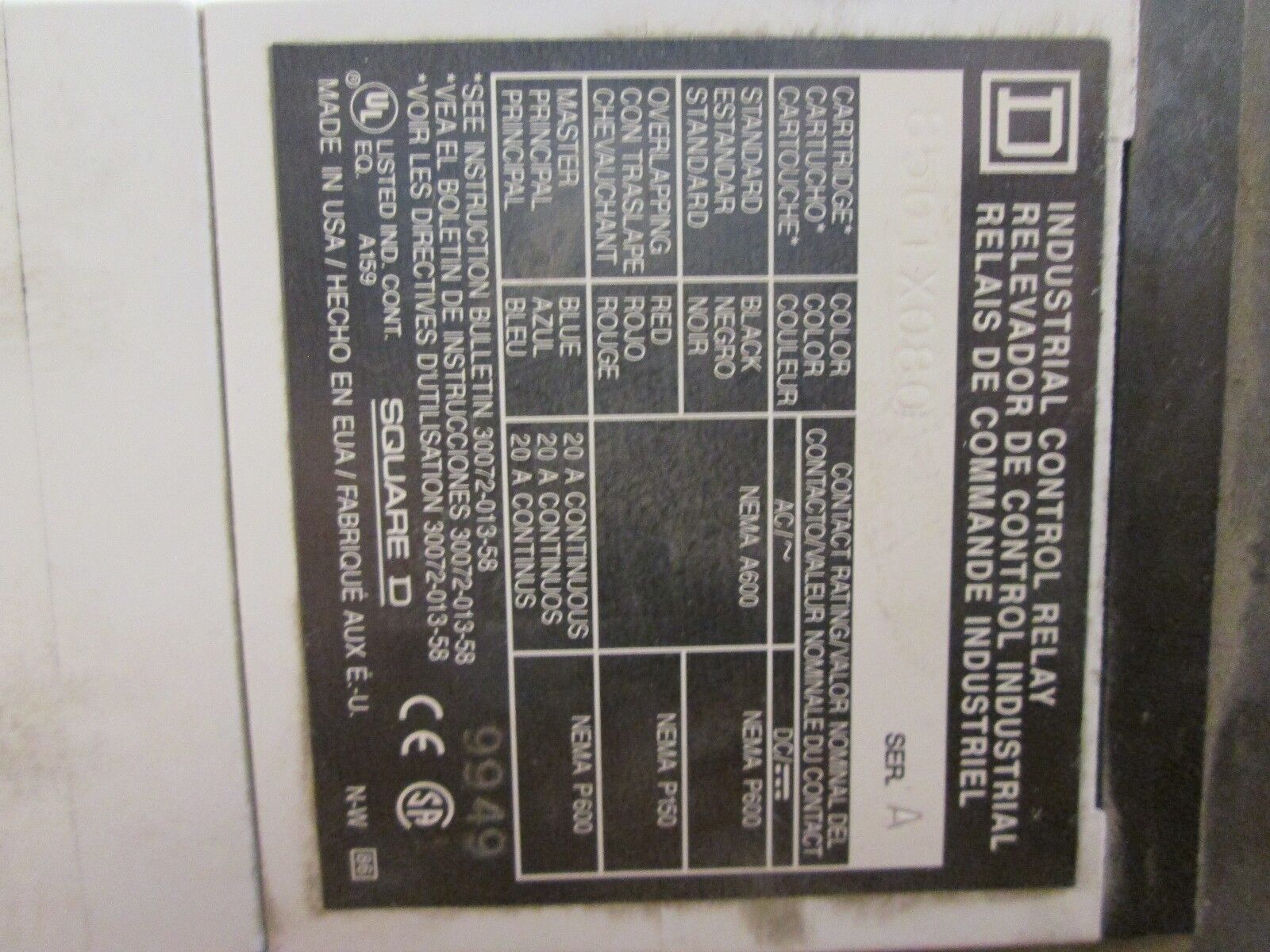 Square D Control Relay, 8501X080, 8 Terminals, 120V Coil, Used