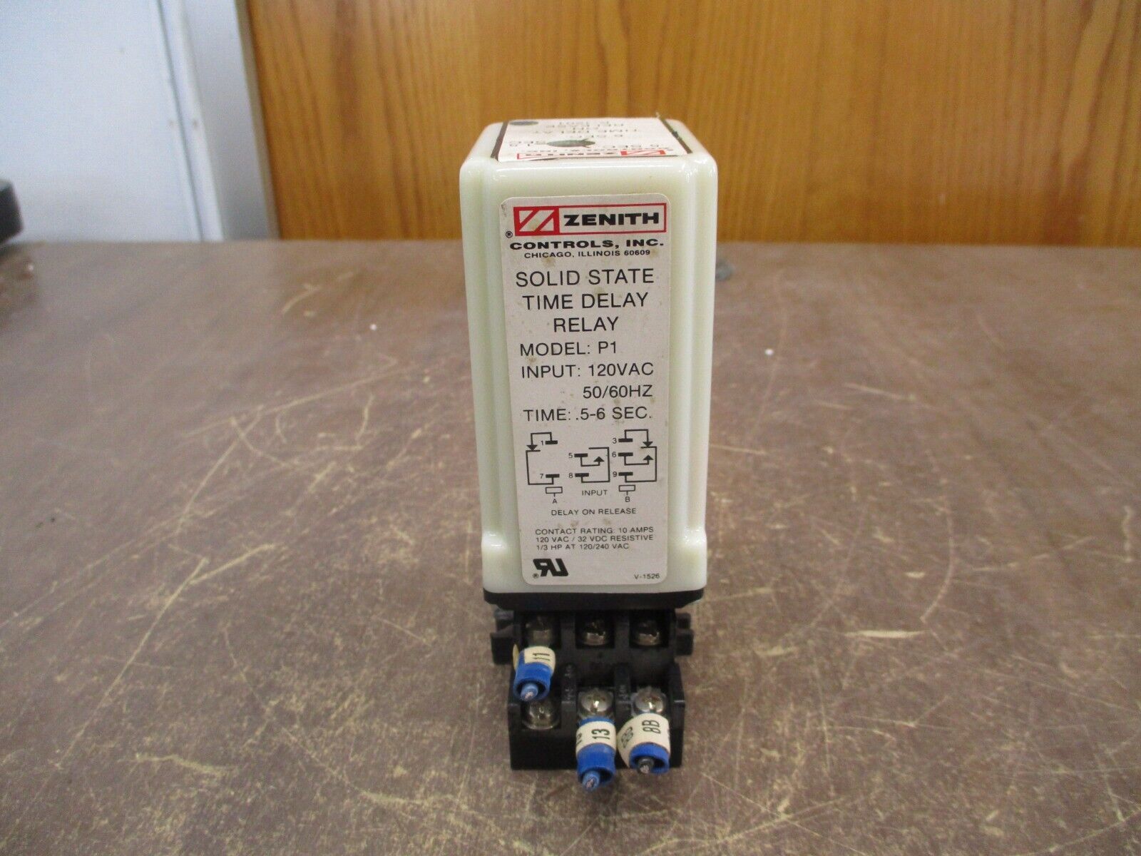 Zenith P1 Solid State Time Delay Relay K-1201 120V 50/60Hz Time: 0.5-6 Sec. Used