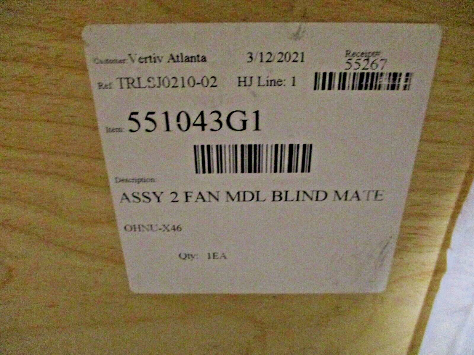 Vertiv 2-Fan MDL Blind Mate Assembly 551043G1 New Surplus