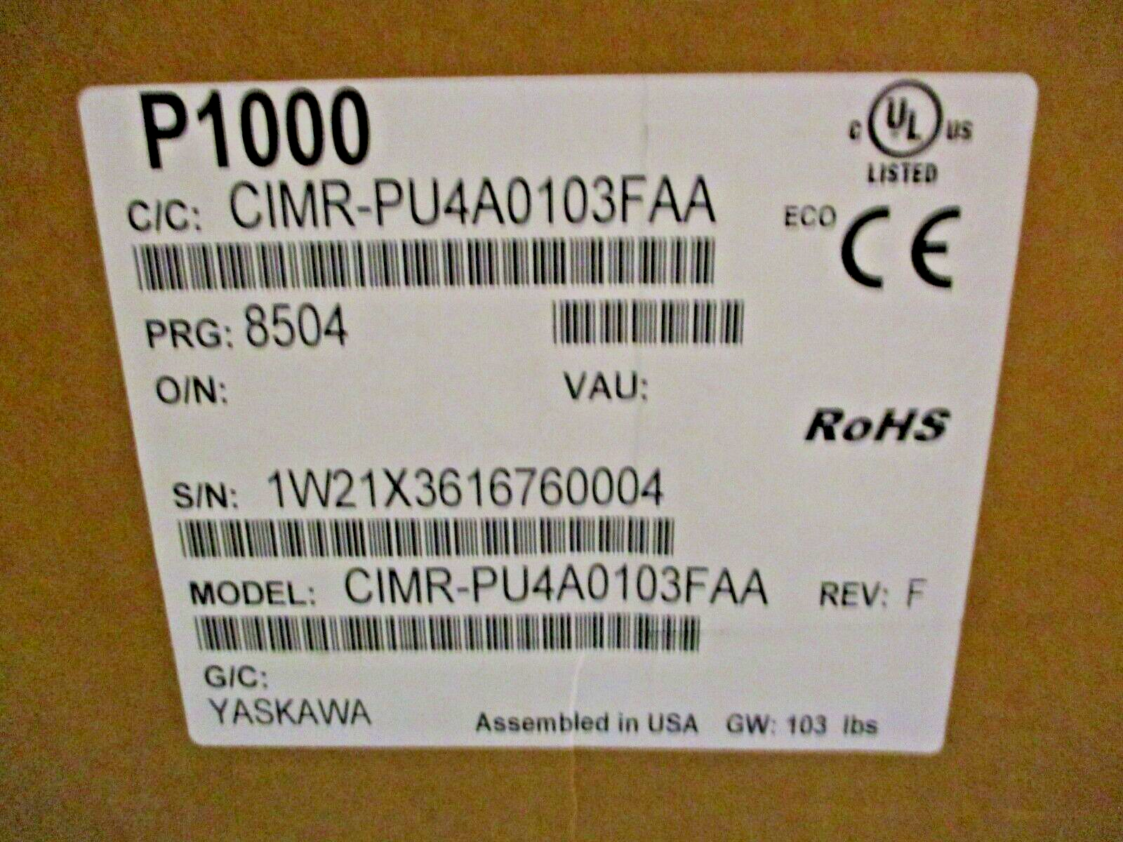 Yaskawa P1000 AC Drive CIMR-PU4A0103FAA Rev F 75HP 480V *Dented Box* New Surplus