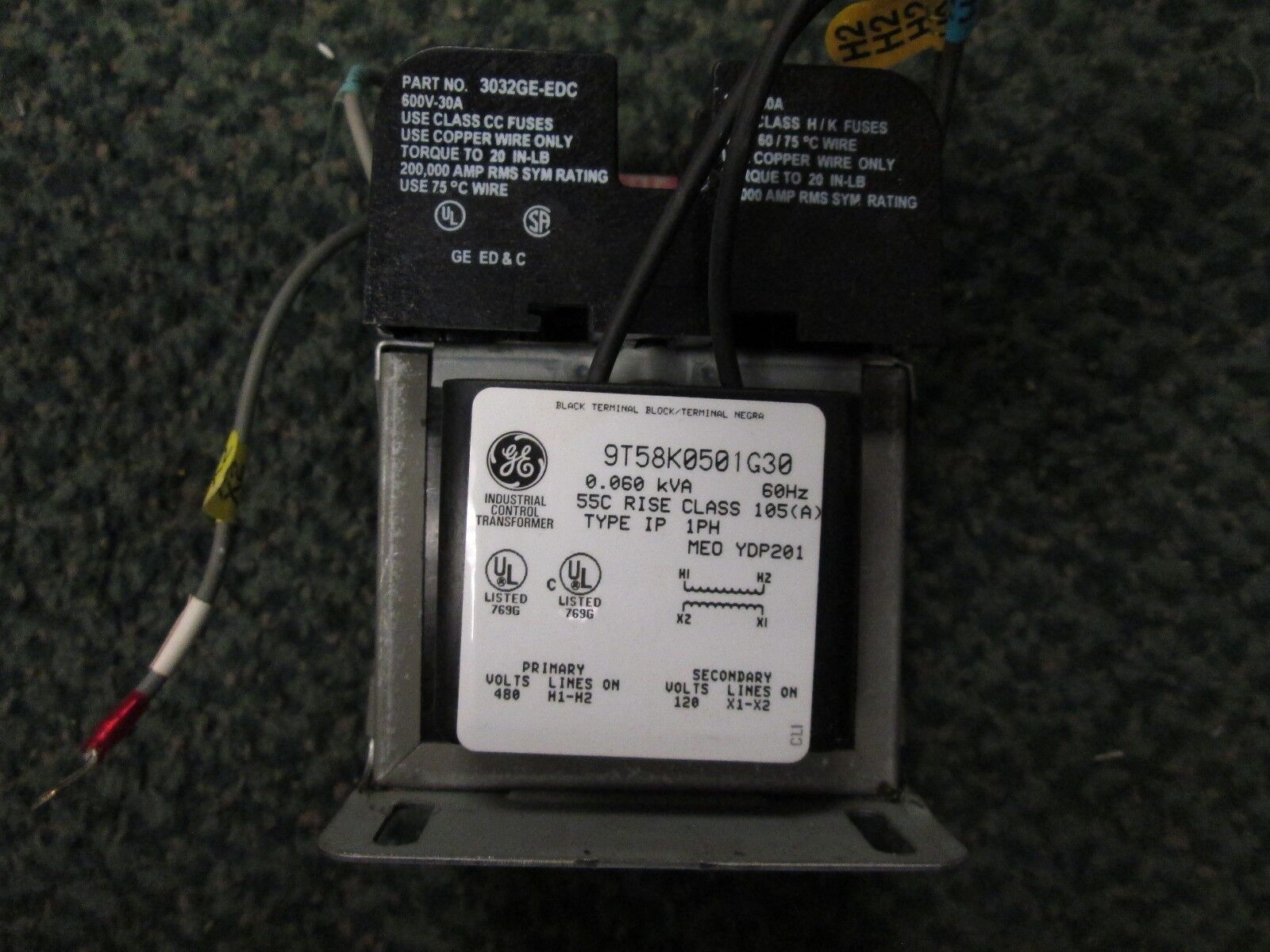 GE Transformer 9T58K0501G30 .060KVA Pri 480V Sec 120V 1Ph Used