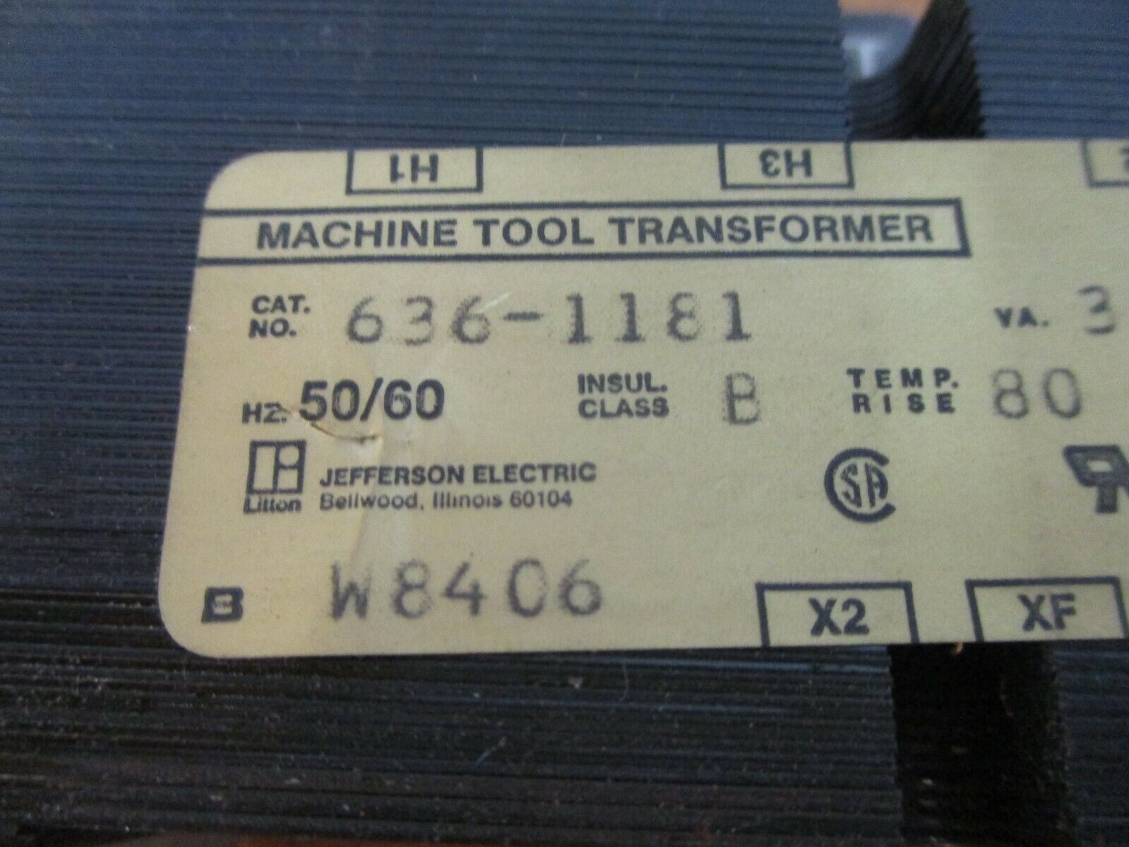 Jefferson Electric Transformer 636-1181 350VA Pri: 240/480V Sec: 120V 50/60Hz