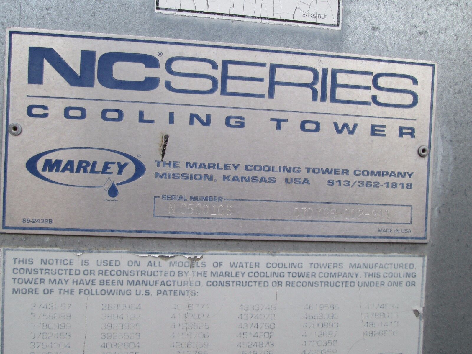 Marley NC Series Cooling Tower NC5001GS 414 Tons DOM: 1995 Used