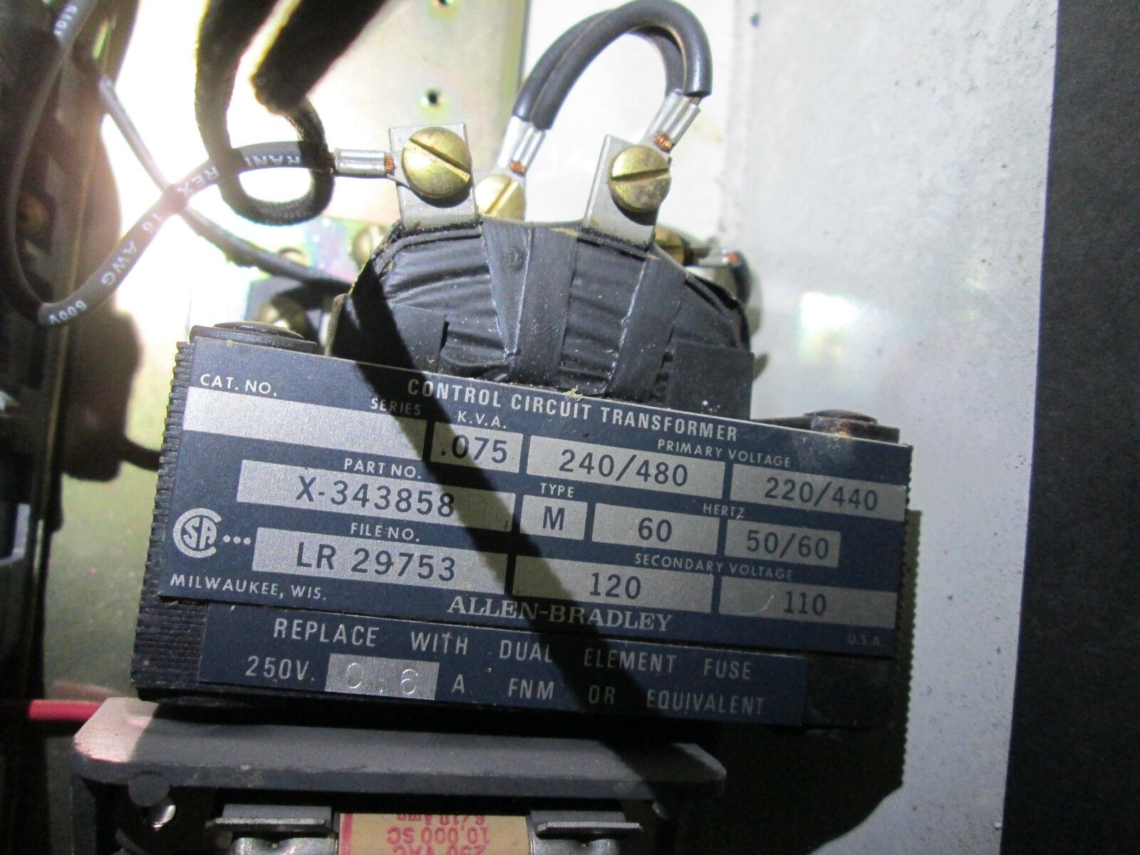 Allen-Bradley Fusible Combination 509-BOD 120V Coil Control Transformer Used