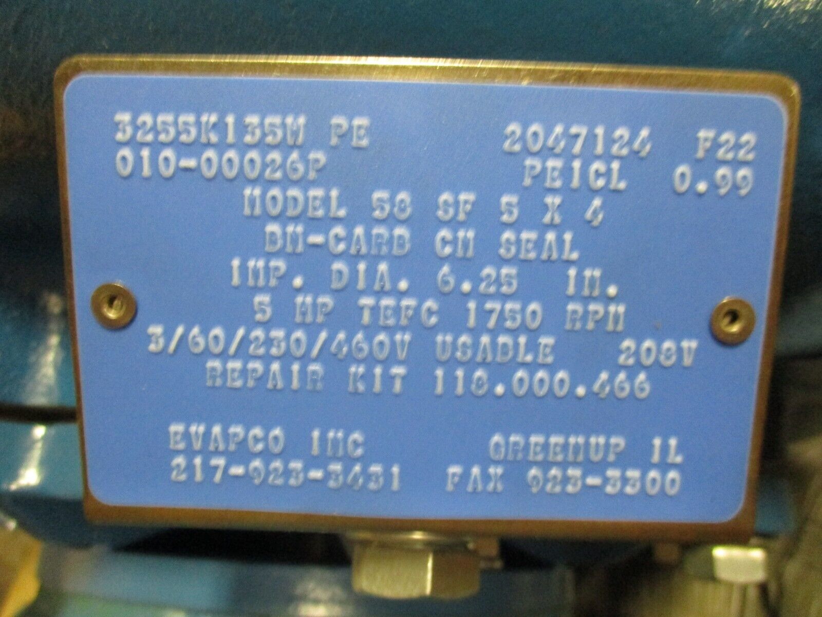 Evapco Pump 58 SF 5 X 4 5HP 1750RPM 660GPM *Damaged Box* New Surplus