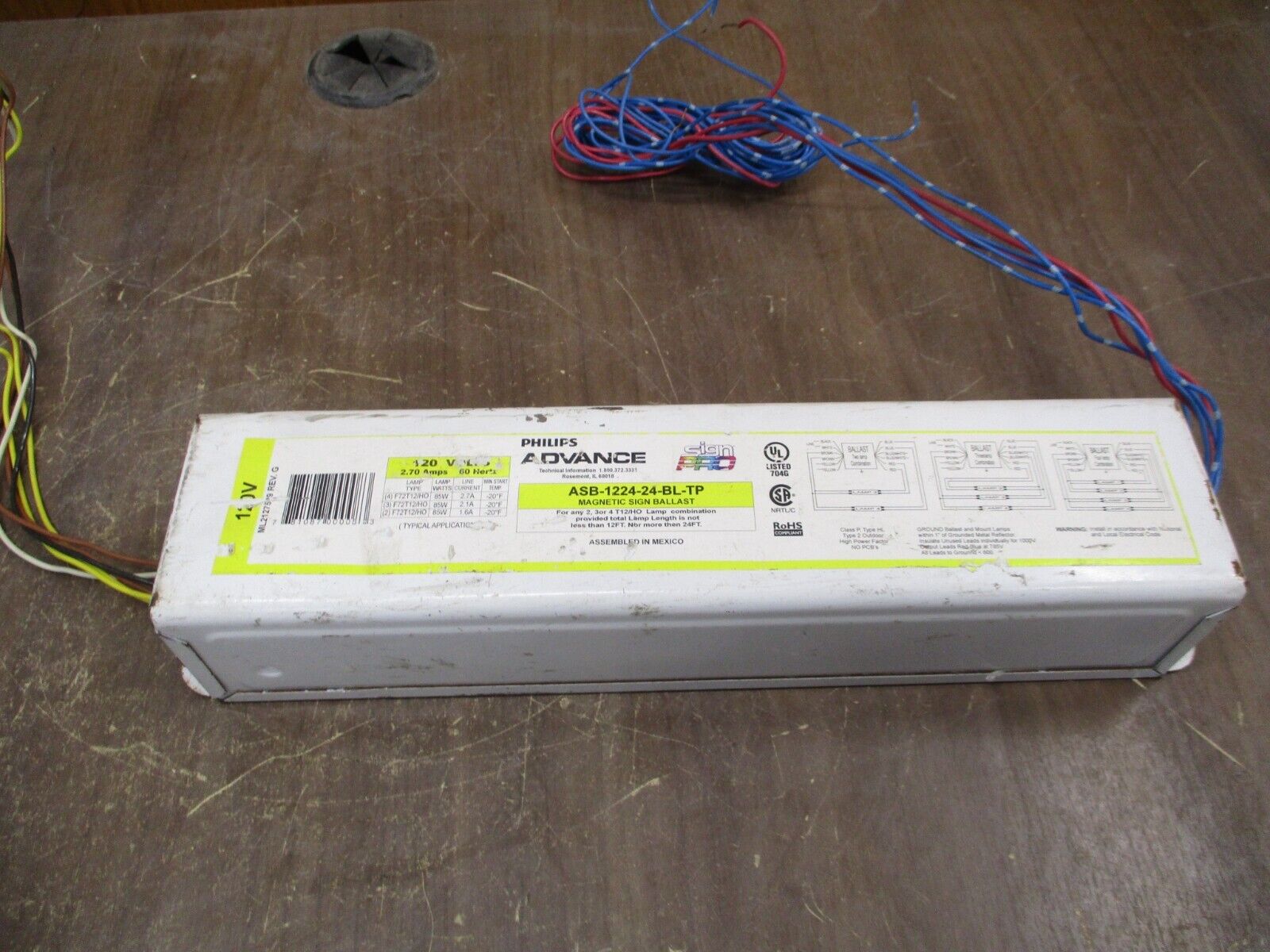 Philips Advance Sign Pro Magnetic Sign Ballast ASB-1224-24-BL-TP 120V 2.70A 60Hz