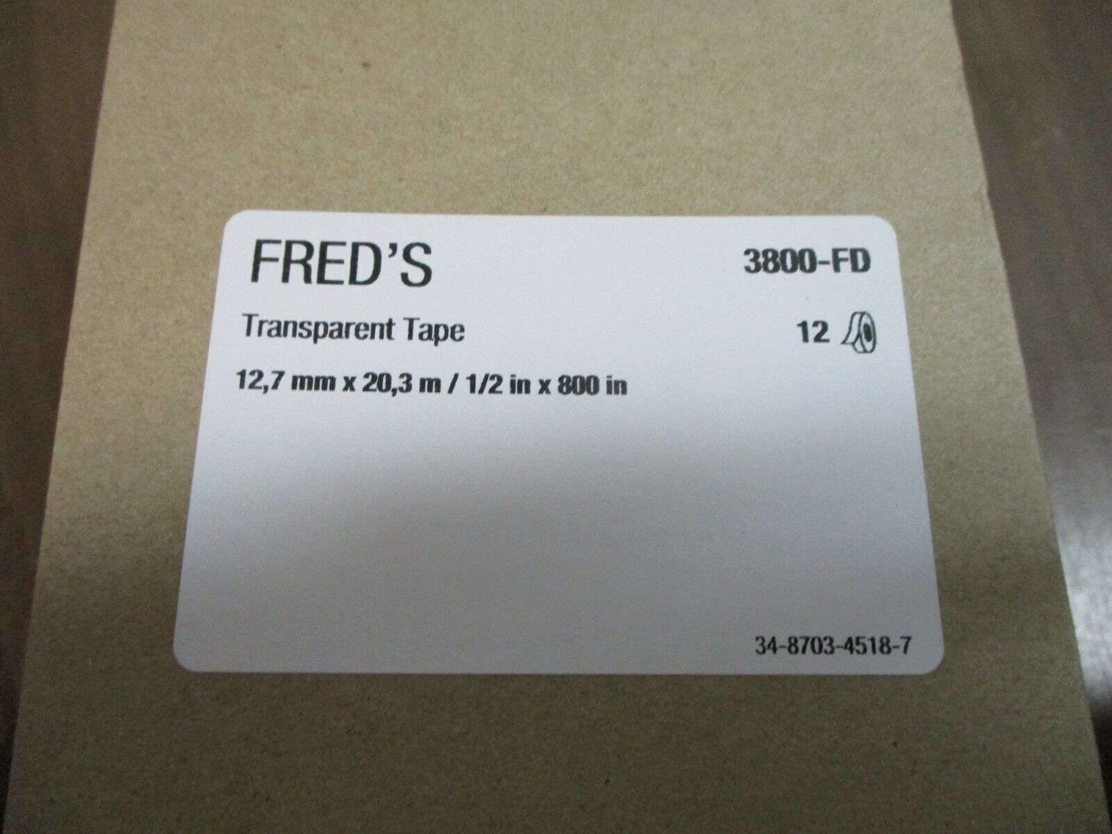 Fred's Transparent Tape 3800-FD Width: 1/2" Length: 800" *Box of 12* New Surplus