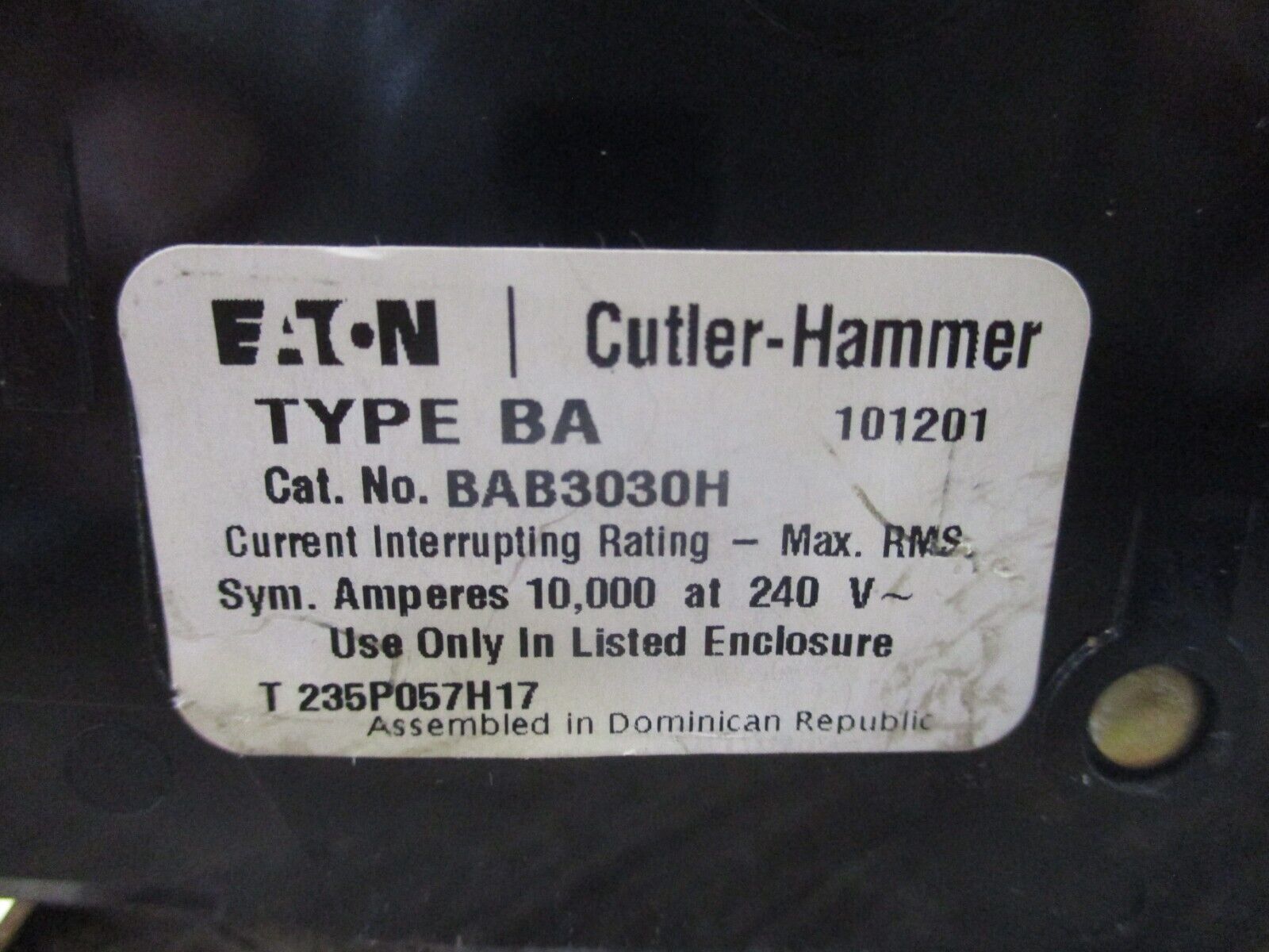 Eaton Type BA Circuit Breaker BAB3030H 30A 240V 3P Used