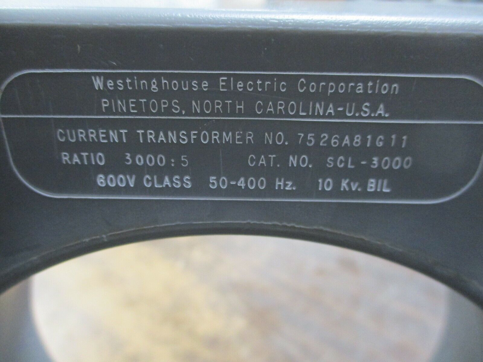 Westinghouse Current Transformer SCL-3000 Ratio 3000:5A 600V 50-400Hz 10KV BIL