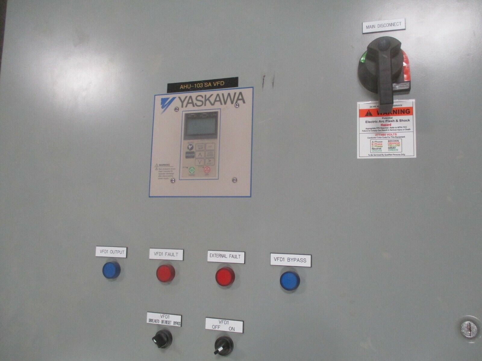 Yaskawa E7 AC Drive w/ Bypass CIMR-E7U4030 50HP 3Ph Type 1 Enclosure Used