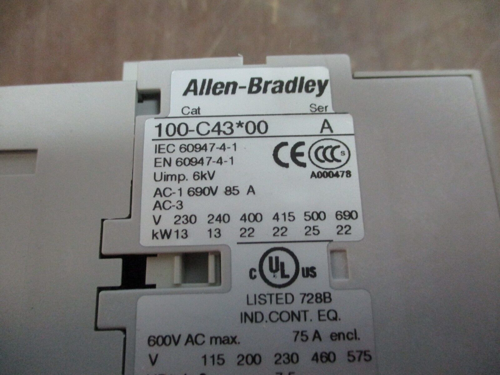 Allen-Bradley Starter 100-C43*00 / 193-EEFD 120V Coil Trip: 9-45A w/ Aux Contact